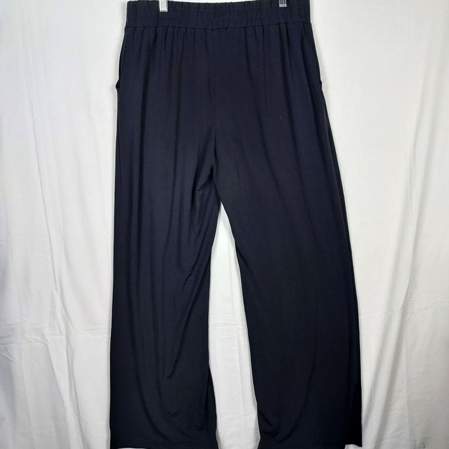 Vintage Maurices Women Wide Leg Palazzo Pants Black Solid Elastic Waist Pull On M Casual Dress Pants, Regular Fit, Polyester Rayon, Machine Washable Size 32" / US 10 / IT 46 - 2 Thumbnail