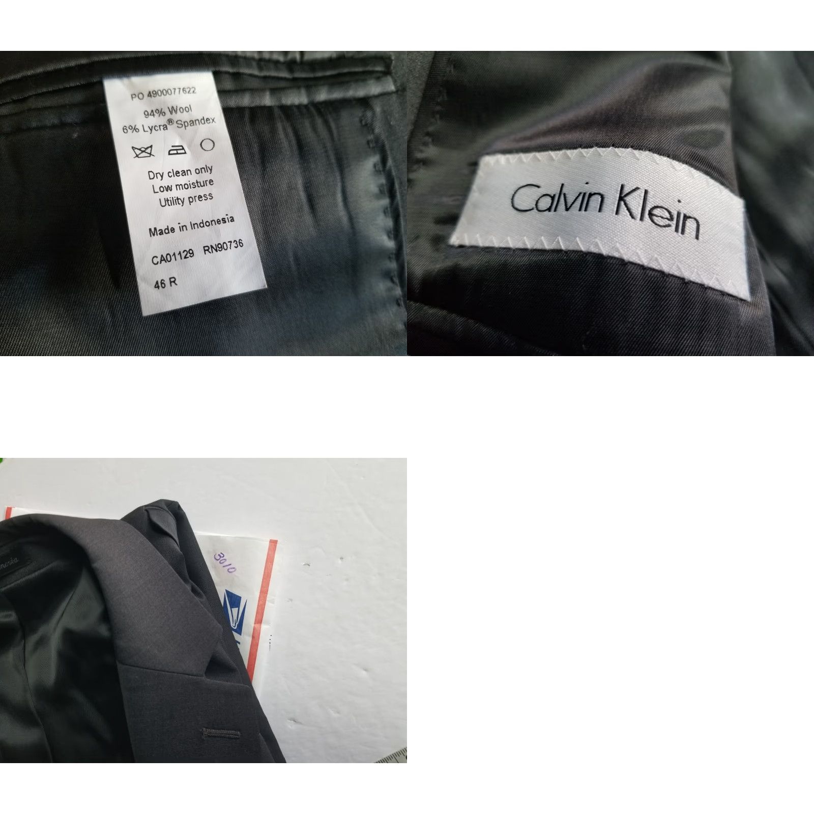 Calvin Klein Calvin Klein Blazer Black Wool Size 46R Men's Button 2 Button Single-Breasted Wool Blend Jacket Regular Coat Suit Jacket/Coat Size 46R - 9 Thumbnail