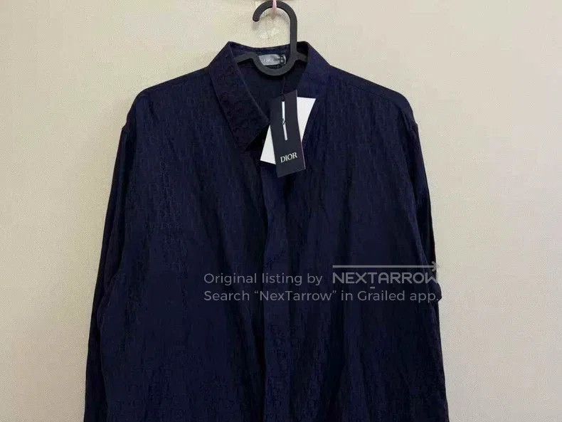 Dior Dior Navy Monogram Silk Long Sleeve Shirt. Size US XL / EU 56 / 4 - 2 Thumbnail