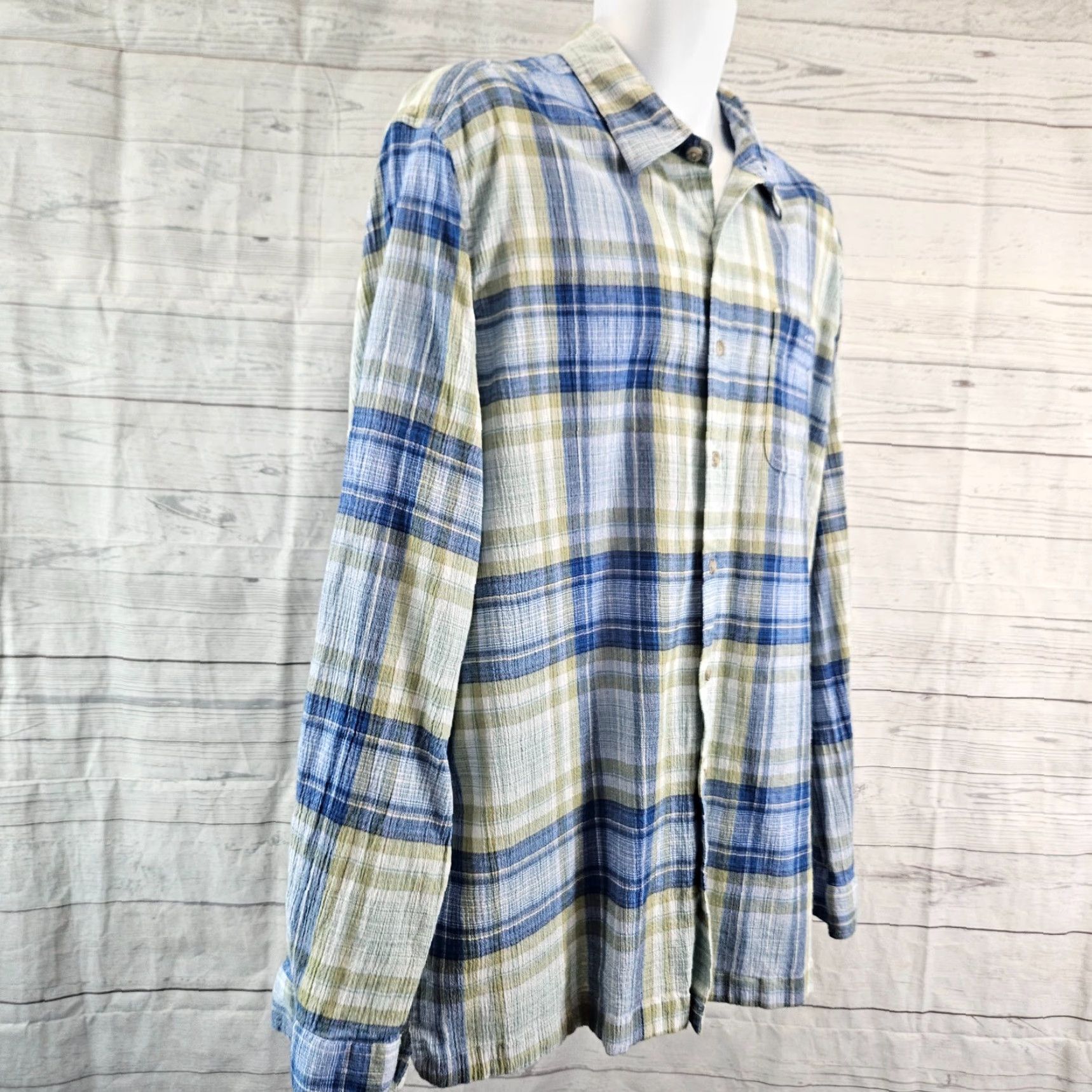 Eddie Bauer Eddie Bauer Mens Button Front Shirt 2XL Tall Plaid Blue Green Cotton Long Sleeve Button-Up Mens Size US XXL / EU 58 / 5 - 3 Thumbnail