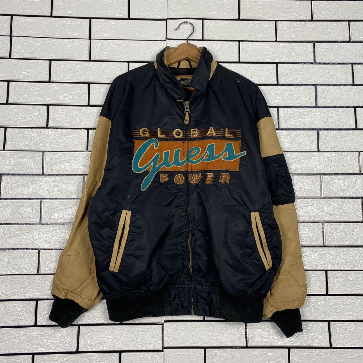 Guess 📌Vintage Bomber Leather Jacket Guess Big Logo Embroidery Size US L / EU 52-54 / 3 - 2 Thumbnail