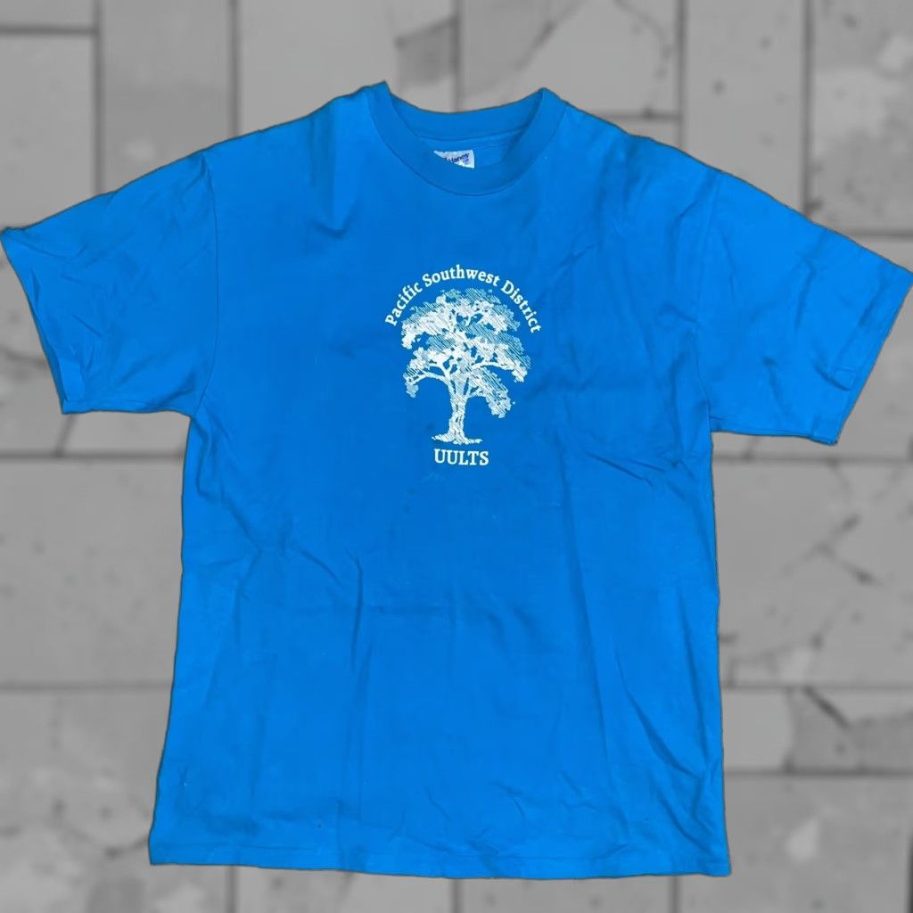 Hanes VINTAGE Hanes Beefy Tee Graphic T-Shirt Men Large Blue USA 90s Stitch Mens Size US L / EU 52-54 / 3 - 1 Thumbnail