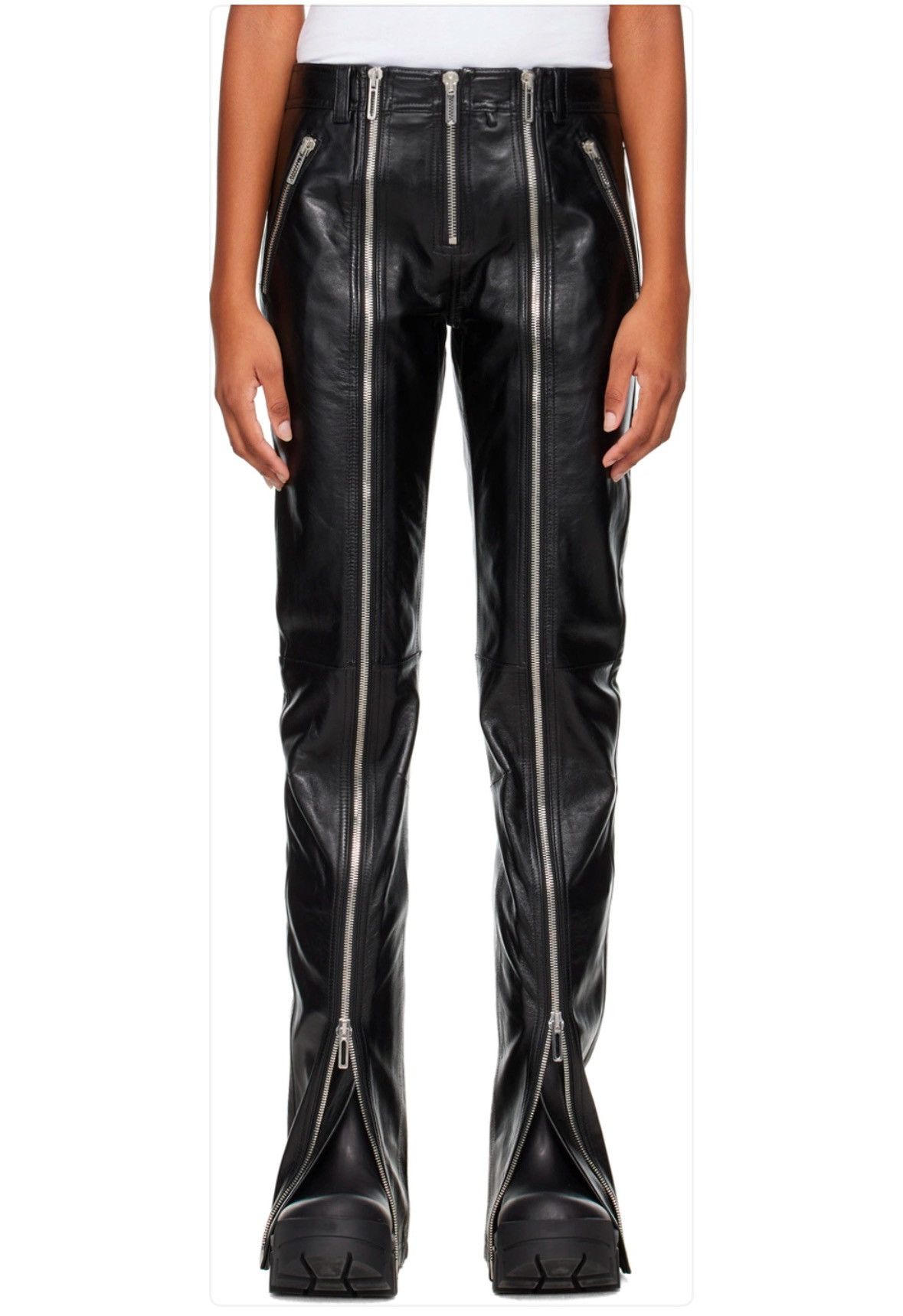 032c Black leather trousers with frontal zipper Size US 31 - 1 Thumbnail