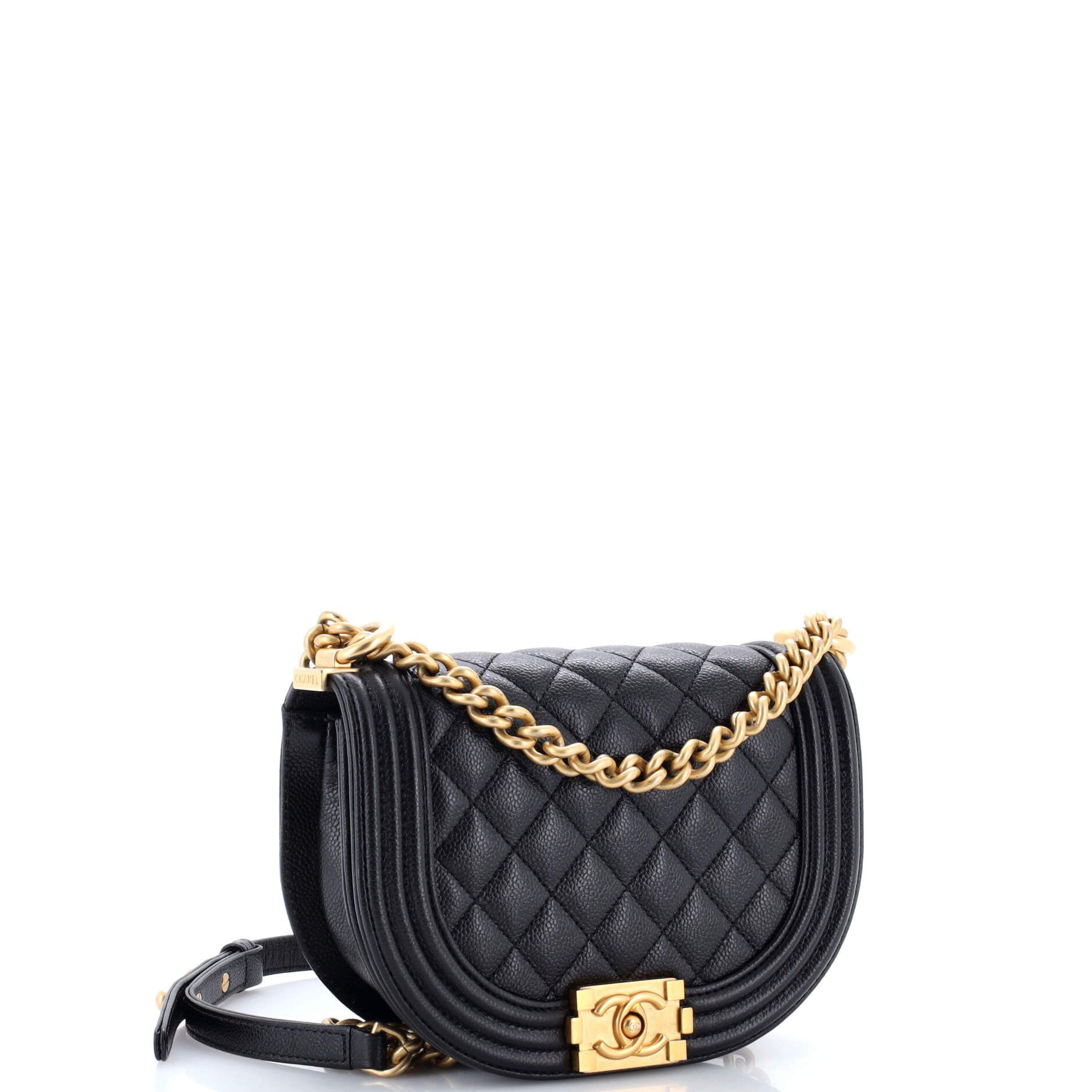 Boy Curved Messenger Bag Quilted Caviar Small