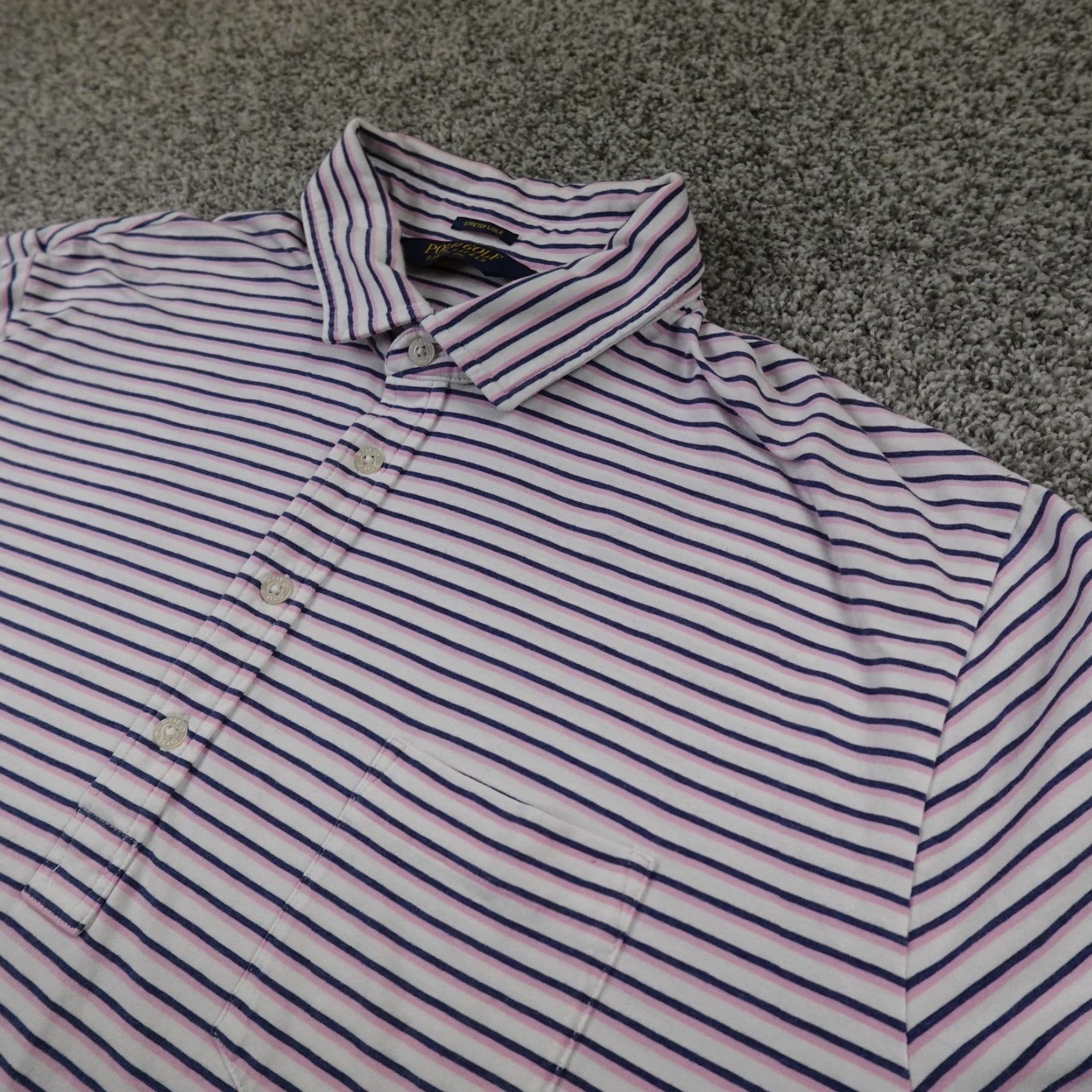 Polo Ralph Lauren Ralph Lauren Polo Shirt Mens XL Blue Pink Stripe Performance Golf Stretch Lisle Shirt Size US XL / EU 56 / 4 - 2 Thumbnail