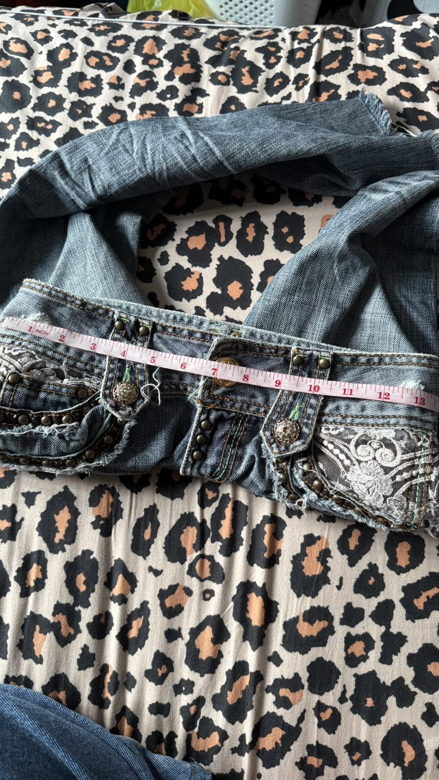 Japanese Brand Perfume by COOLA Distress Flare Denim Jeans Lace Patchwk Y2K Size 27" / US 4 / IT 40 - 13 Thumbnail