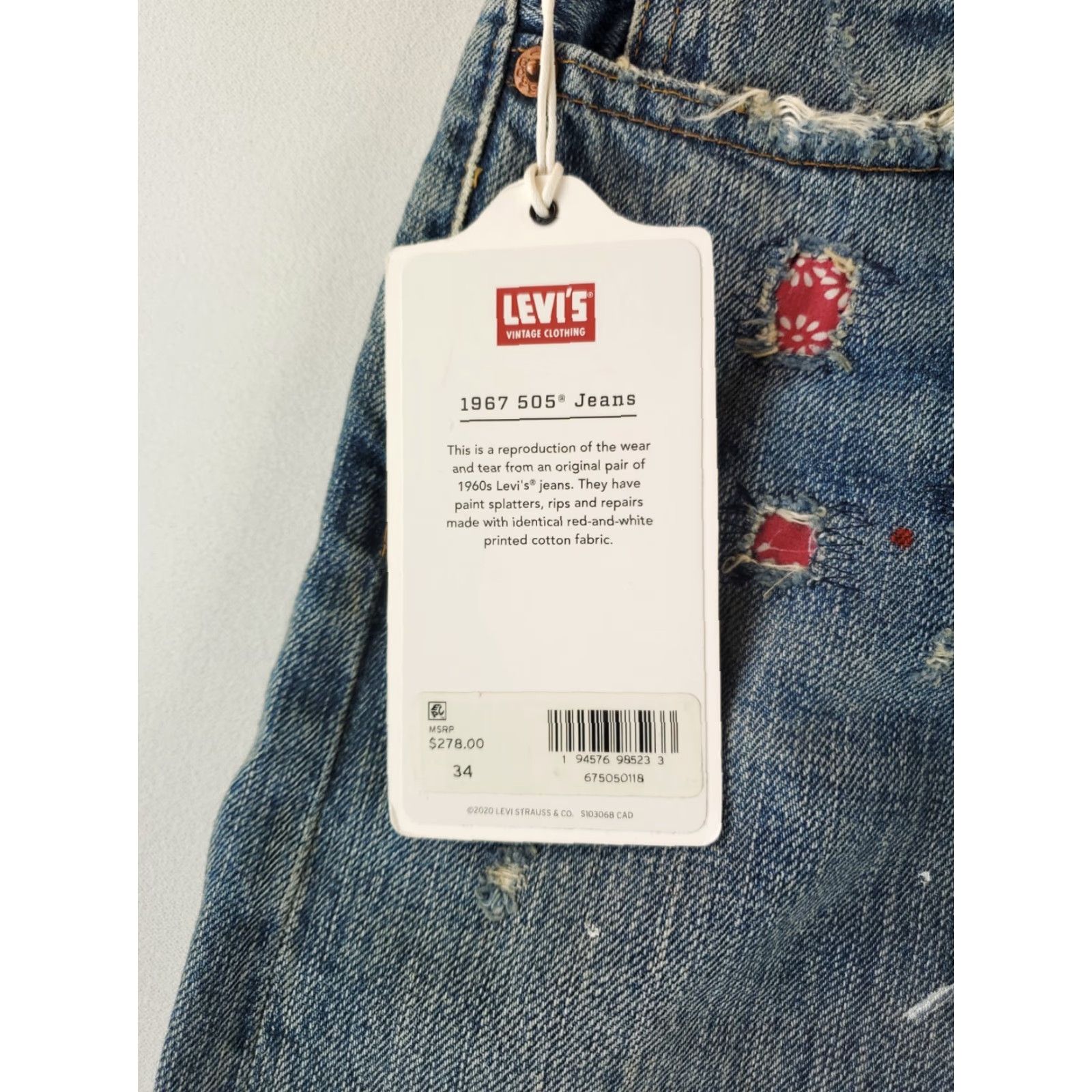 Levi's Levi's 505 Jeans LVC Archives 1967 Selvedge Distressed Mens 34 Inseam 29 Blue Straight Regular 34x29 NWT Size US 34 / EU 50 - 4 Thumbnail