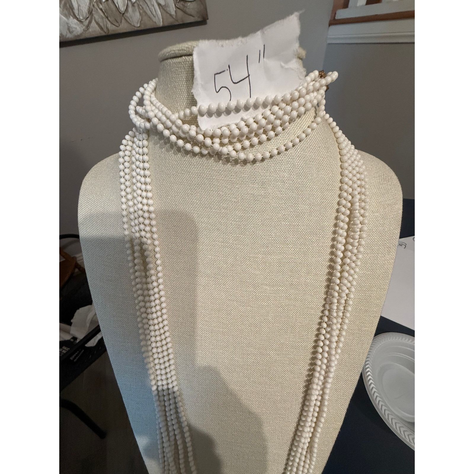 Other Vintage Multi Strand White Plastic Bead Necklace 54” Size ONE SIZE - 5 Thumbnail