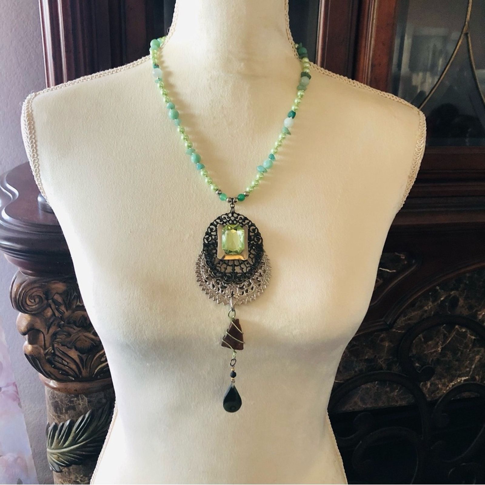 Handmade Handcrafted repurpose genuine stone Pearl necklace Size ONE SIZE - 2 Thumbnail