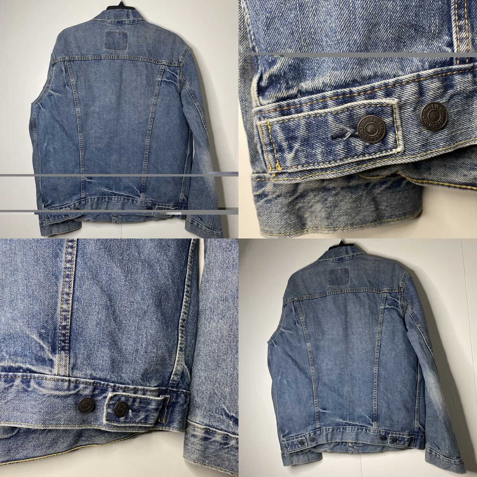 Levi's VINTAGE Levi's Denim Jacket Mens L Trucker Bomber Style 90s Grunge Blue Button Pocket USA 2K Y2K Regular Fit Size US 33 - 9 Thumbnail