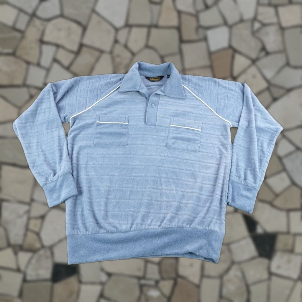 Vintage VINTAGE Richman Sweater Men Large Blue Polo Pullover Shirt 80s Towel Terry Cloth Size US L / EU 52-54 / 3 - 1 Thumbnail