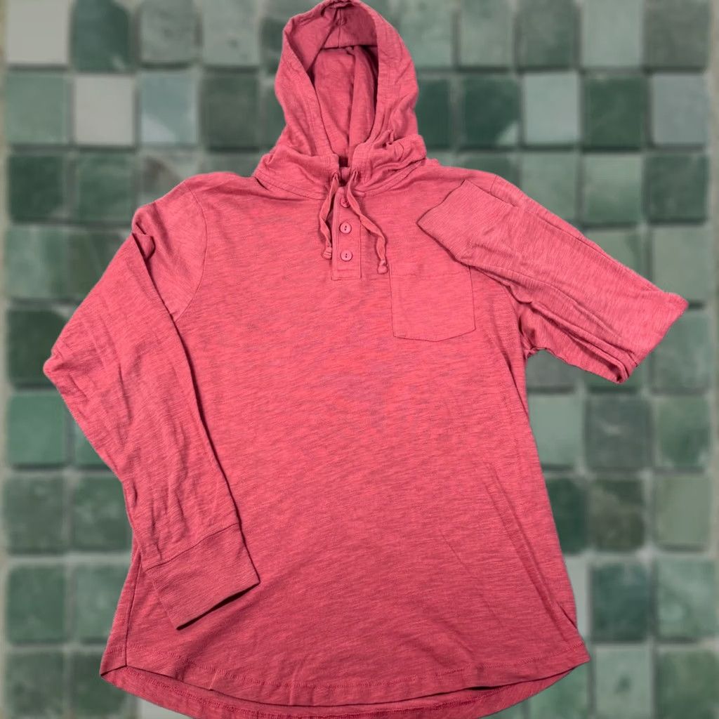 Old Navy Old Navy Henley Hoodie Mens Medium Red Lory Chest Pocket Drawstring Crew Neck Knit Sweatshirt Size US M / EU 48-50 / 2 - 1 Thumbnail