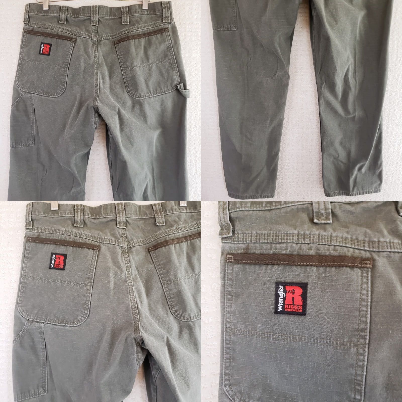 Wrangler VINTAGE Wrangler RIGGS Workwear Mens Brown Carpenter Work Pants 35X30 Green Ripstop Size US 35 - 9 Thumbnail