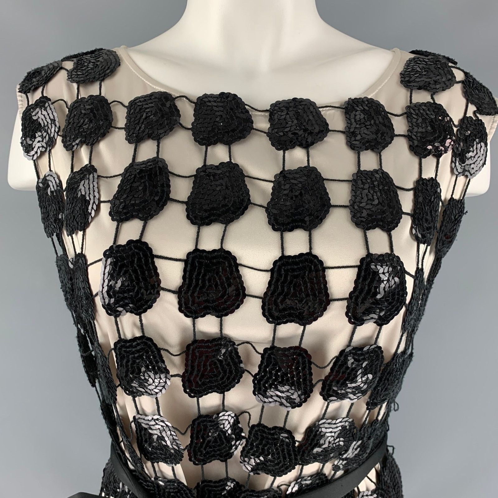 Emporio Armani EMPORIO ARMANI Cream Polyester Sequined Sleeveless Cocktail Size S / US 4 / IT 40 - 2 Thumbnail