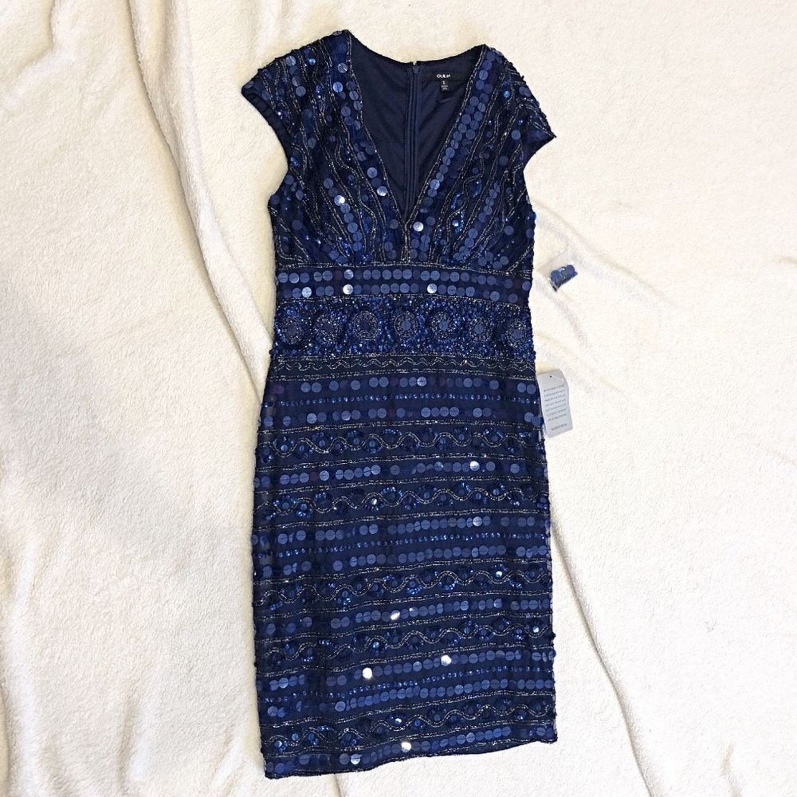 Other Giulia Embellished Cap Sleeve V-Neck Blue Midi Dress | Sz 6 Size M / US 6-8 / IT 42-44 - 7 Thumbnail