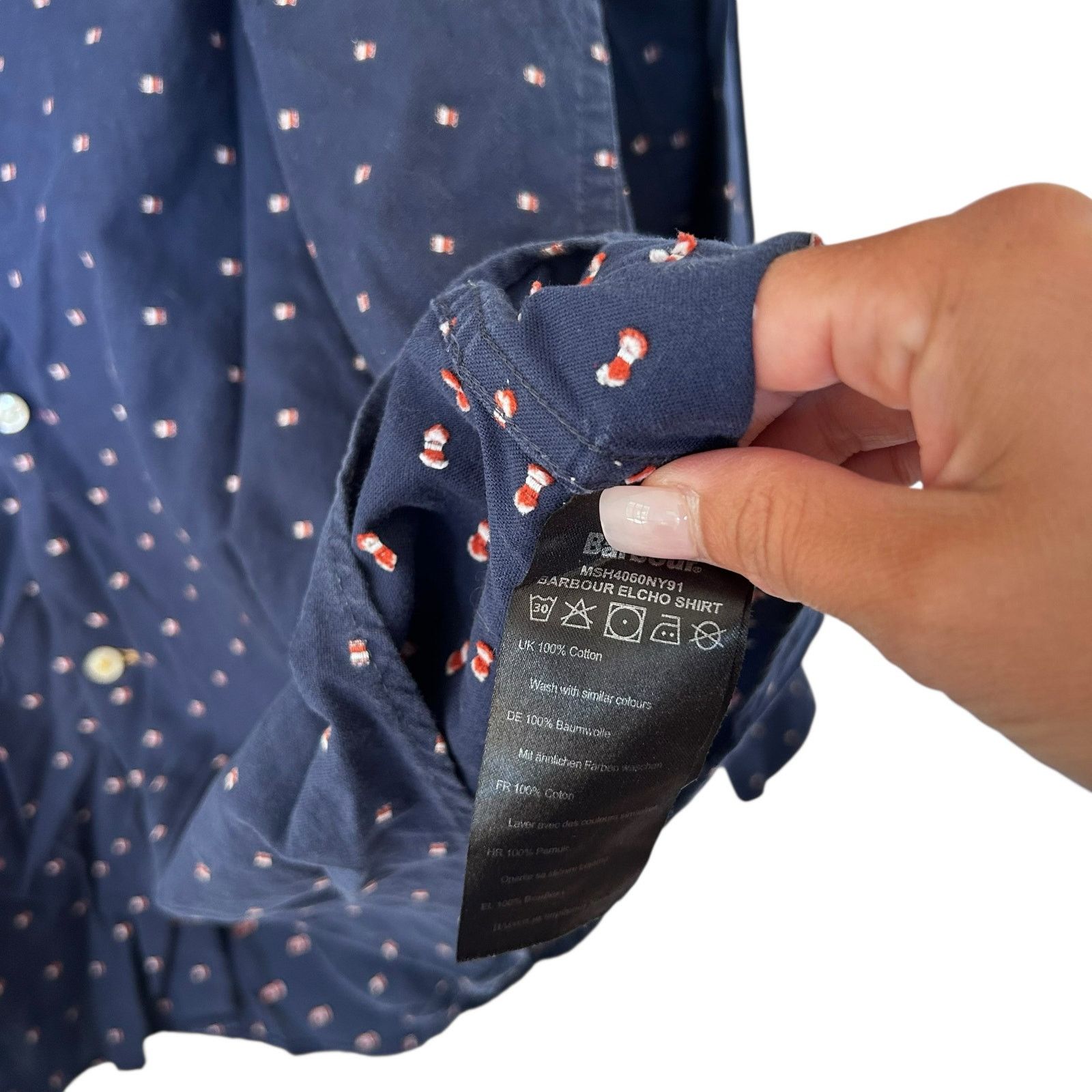 Barbour Barbour Navy Blue American Flag Printed Button Down Sz XXL Size US XXL / EU 58 / 5 - 4 Thumbnail