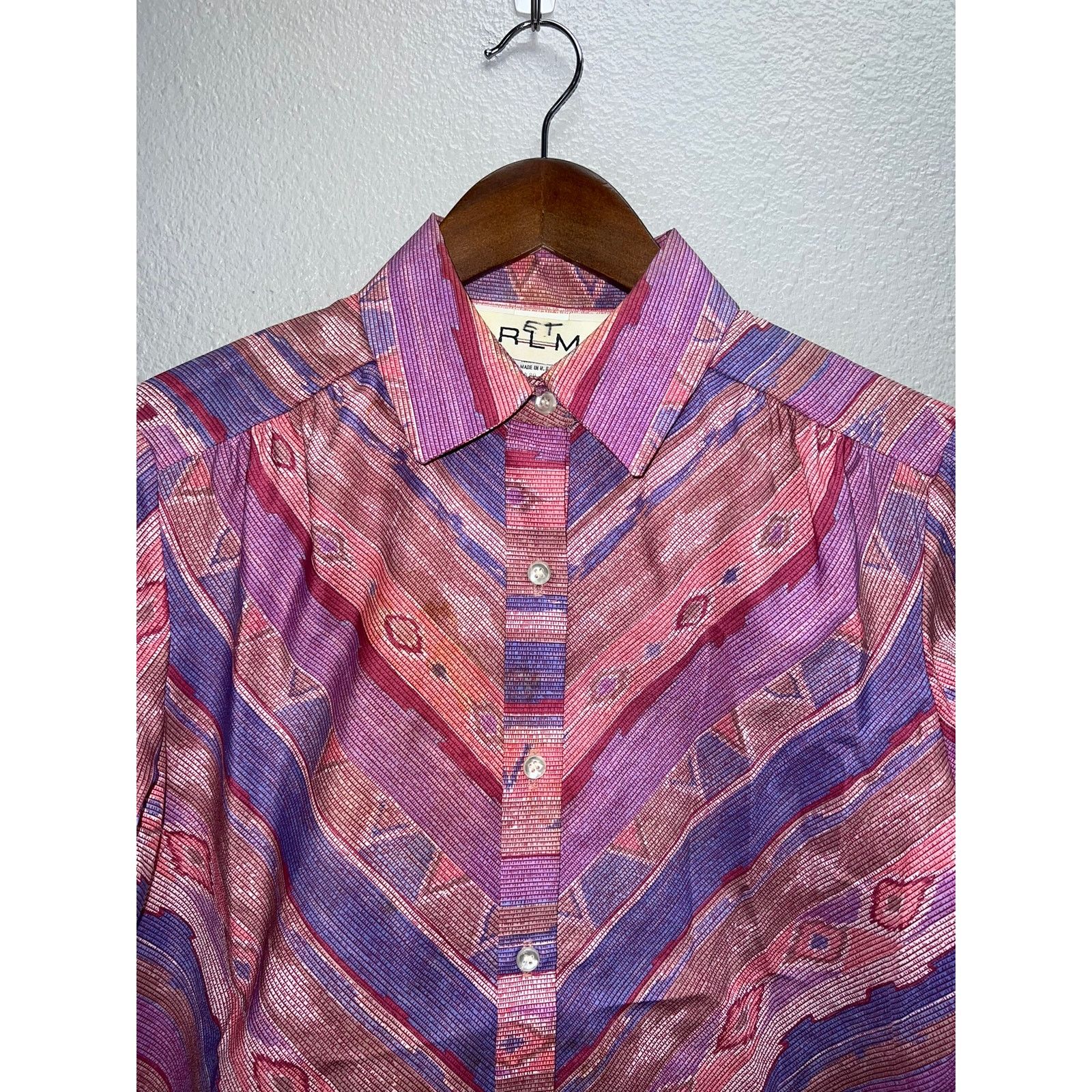Vintage Womens Button Up Shirt RLM Petite Long Sleeve Purple Pink 10 Size L / US 10 / IT 46 - 2 Thumbnail