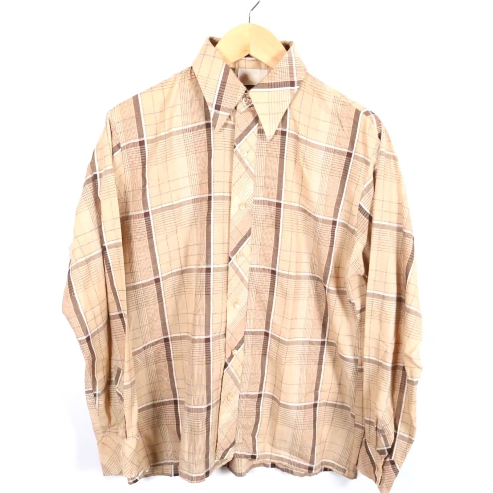 Sears VINTAGE Sears Kings Road Shirt Mens XL Beige Check Long Sleeve Button-Up 80s Retro Modern Casual Workwear Cotton Blend Polyester Blend Size US XL / EU 56 / 4 - 2 Thumbnail