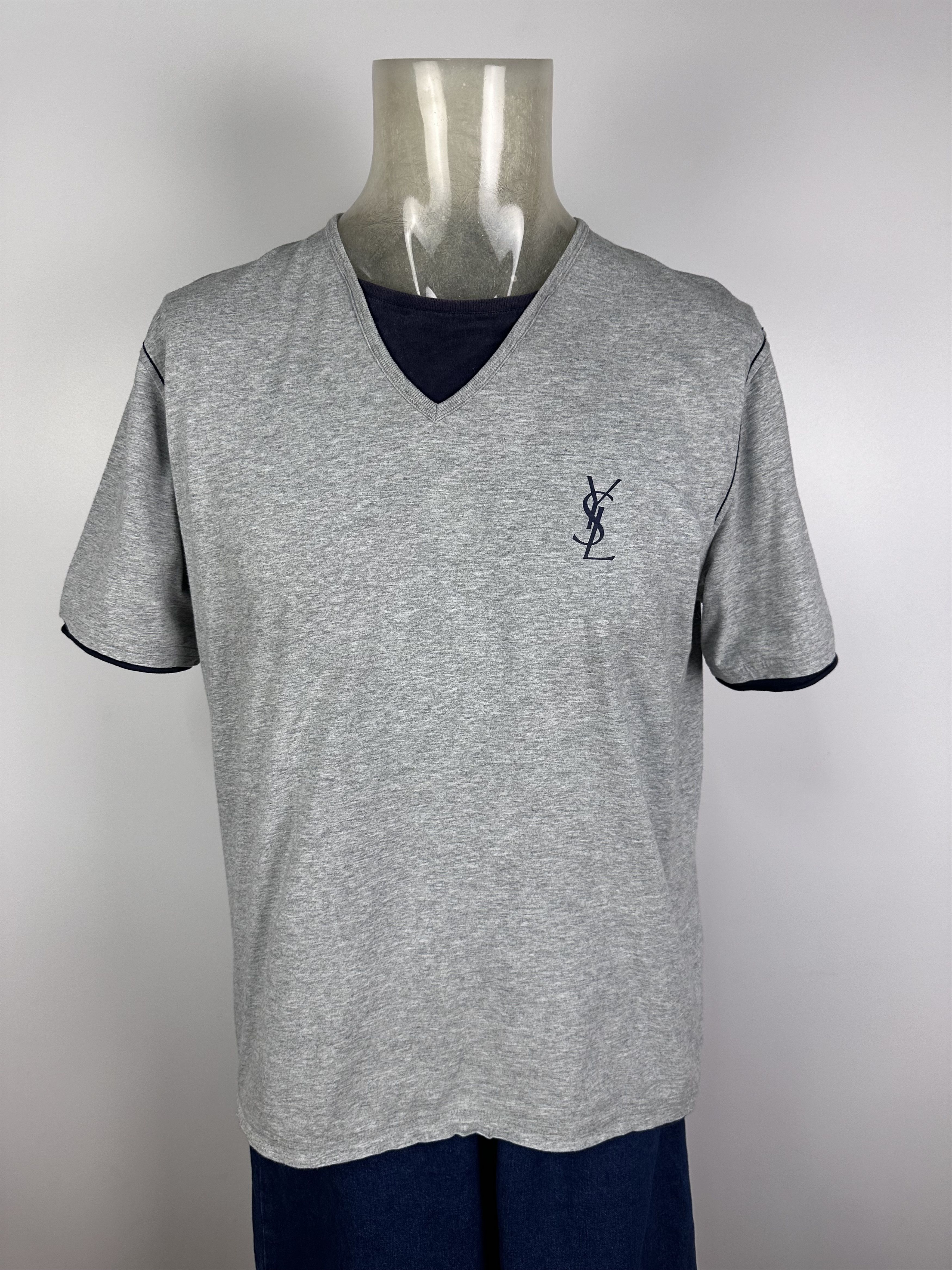 Vintage × Yves Saint Laurent Yves Saint Laurent T Shirt Logo Gray Blue Size L Mens Size US L / EU 52-54 / 3 - 1 Thumbnail