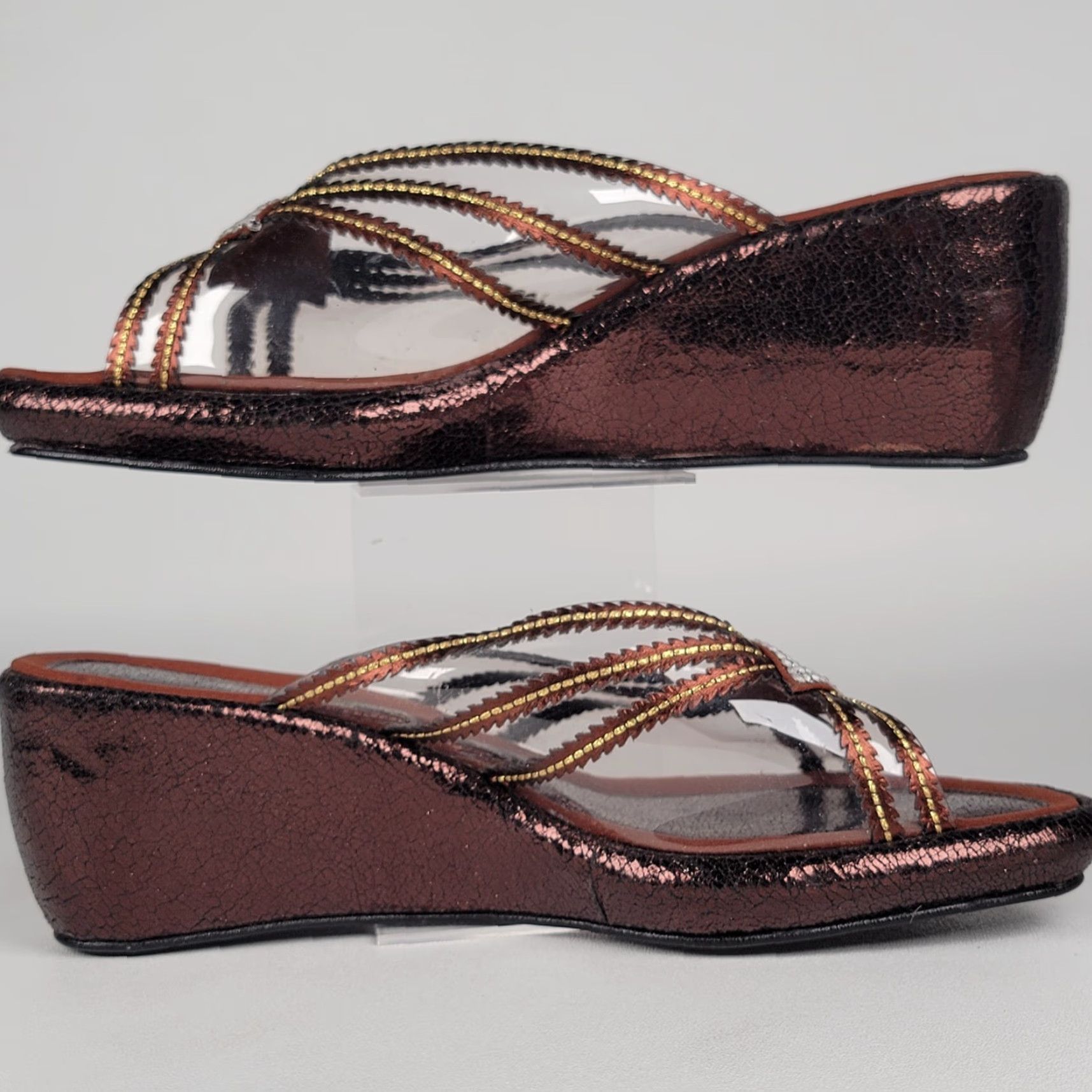 Vintage Degaria Women's Brown heel open toe size 8 Pump Kitten Heel Silver Character Metal Pump Womens Brown 8 Size US 8 / IT 38 - 4 Thumbnail