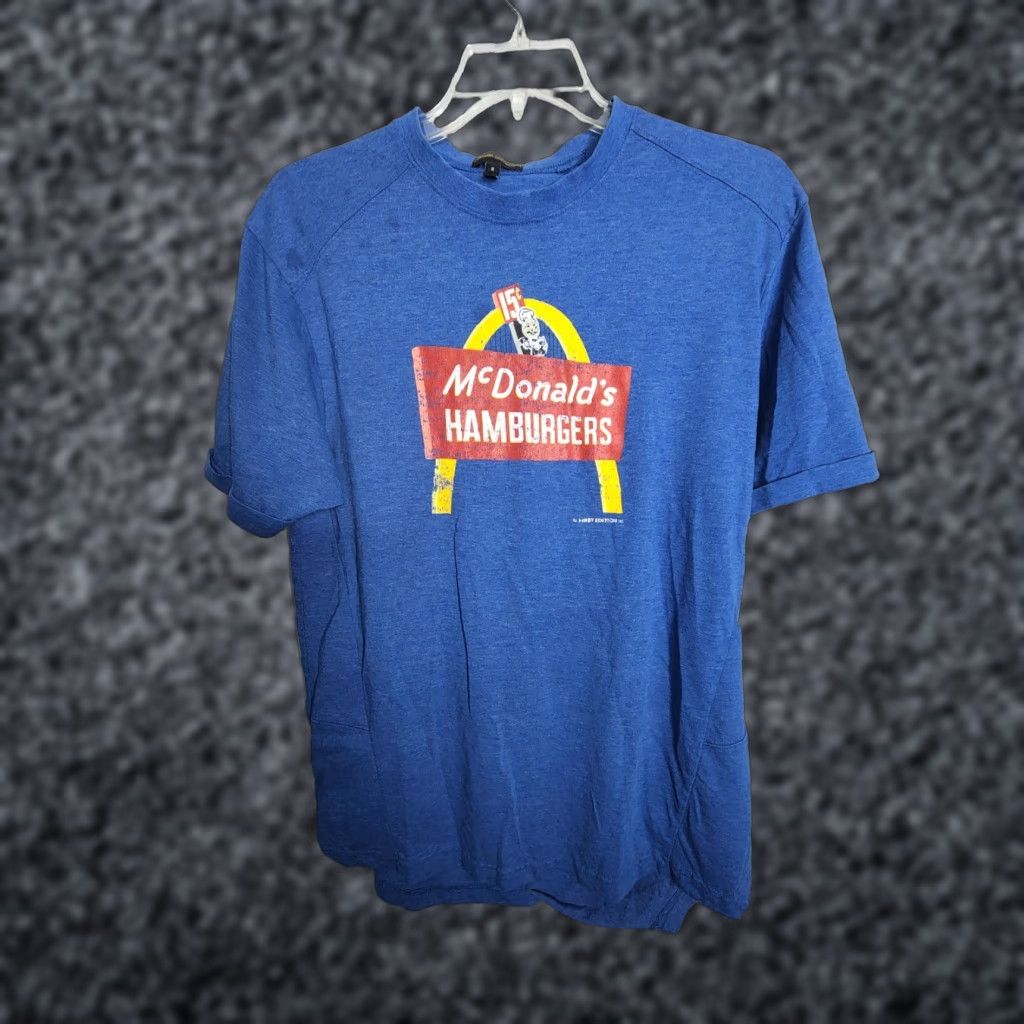 Vintage VINTAGE McDonalds Mens M T-Shirt 15 cent Hamburgers Distressed Blue Cotton Polyester Short Sleeve Round Neck Unisex Adults Size M Shirt Mens Size US M / EU 48-50 / 2 - 1 Thumbnail