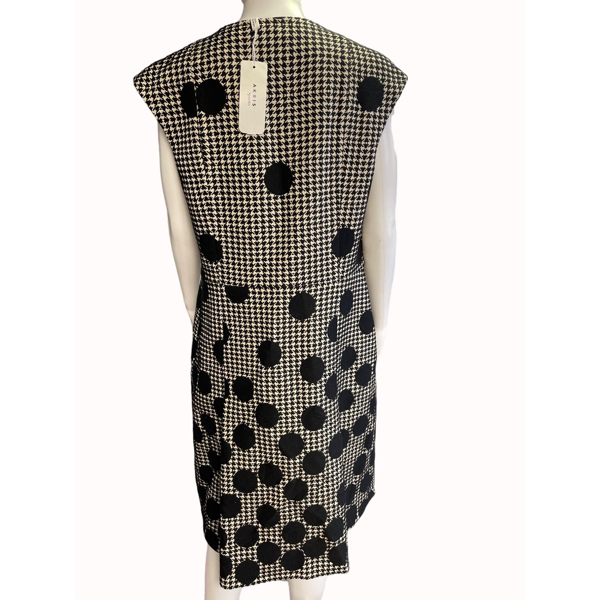 Other Akris Punto Women's Black & White Houndstooth Dress Sleevele Size XL / US 12-14 / IT 48-50 - 3 Thumbnail