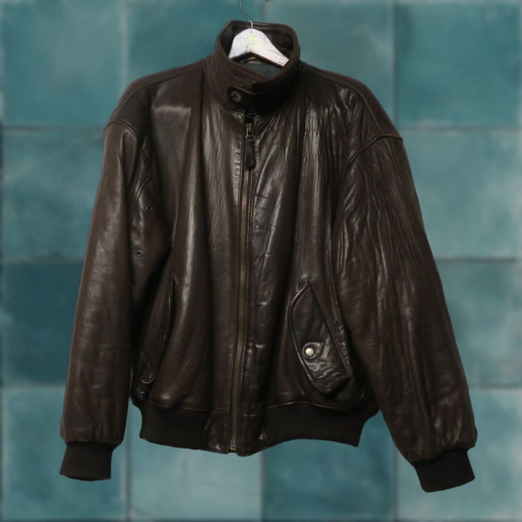 VINTAGE FACONNABLE Men Leather Bomber Jacket Adult Medium Brown