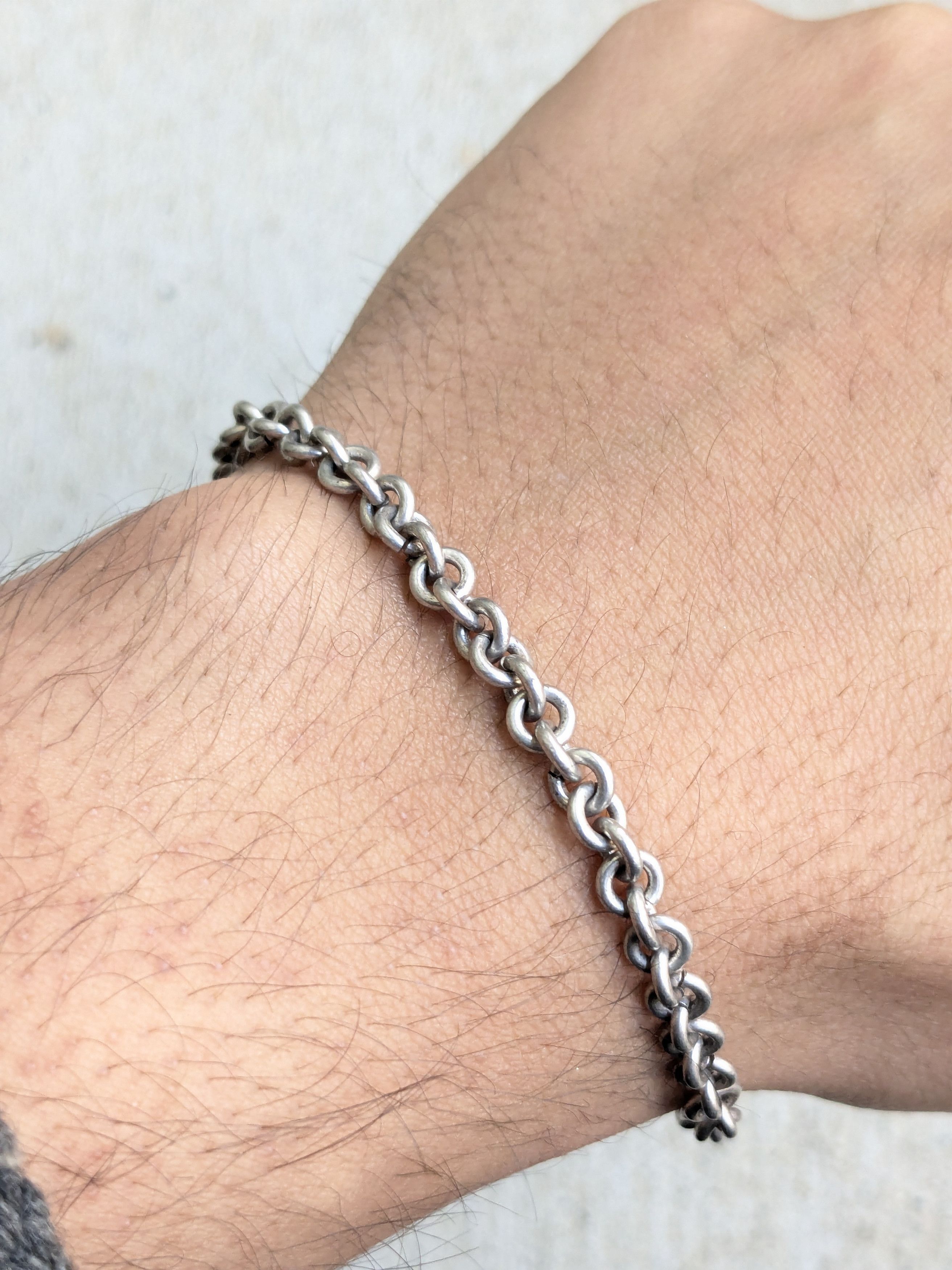 Jewelry Vintage Sterling Silver Bracelet Rolo Round 8.25" Chain Link Size ONE SIZE - 9 Thumbnail