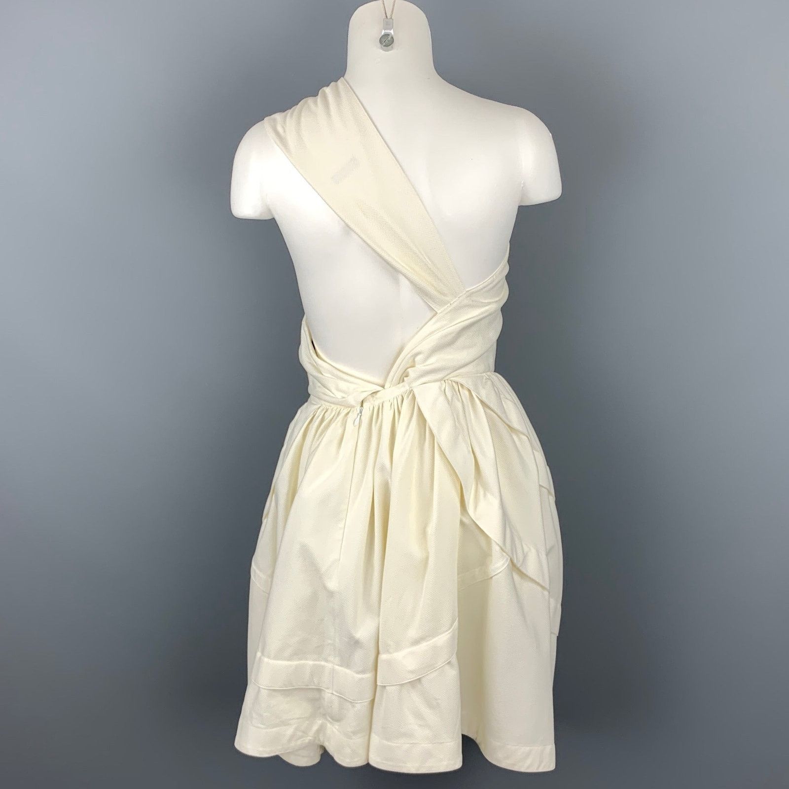 Alaia Size S Cream Cotton Asymmetrical Fit & Flare One Shoulder Size S / US 4 / IT 40 - 4 Thumbnail