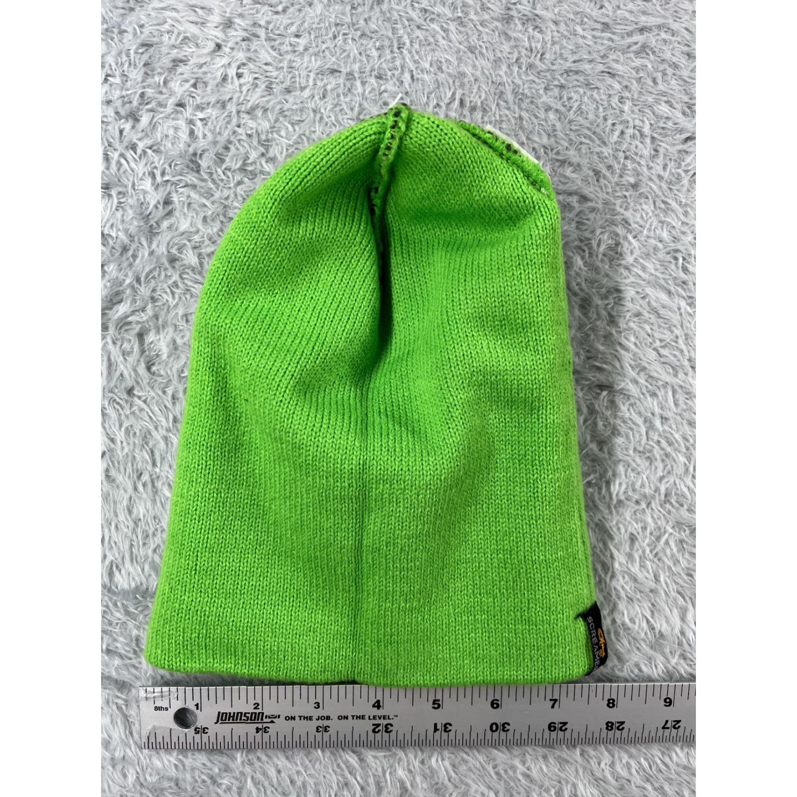 Vintage Screamer Beanie Adult One Size Green Gray Stripe Knit 100% Acrylic Ski Size ONE SIZE - 7 Thumbnail