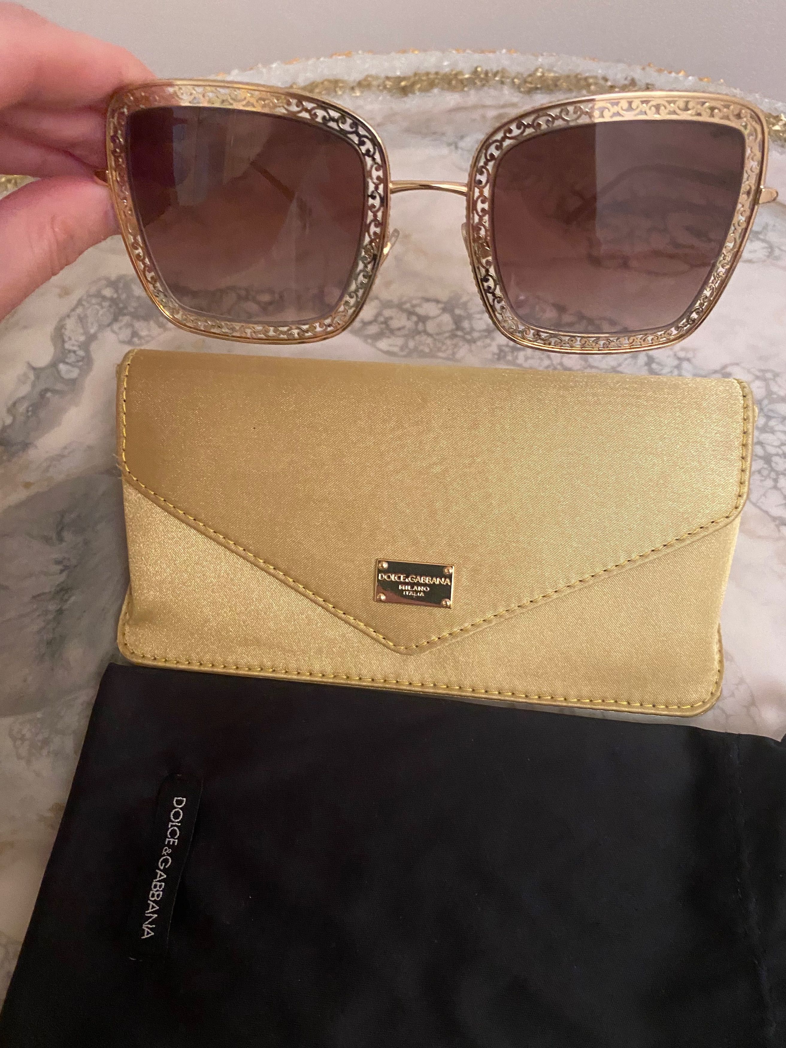 Dolce & Gabbana Dolce Gabbana Metal Square Filigree Gold Sunglasses Size ONE SIZE - 1 Thumbnail