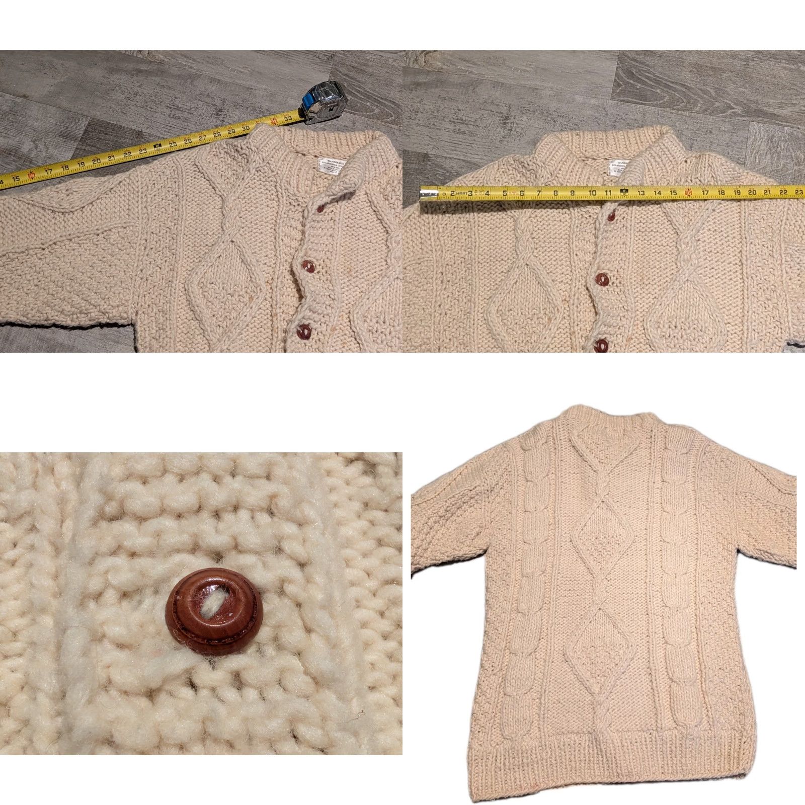 Vintage VINTAGE Sisandina Womens Cardigan Sweater Wool M/L Cream Fisherman Mock Neck Zipper Pockets Heavyweight Knit Long Sleeve Size M / US 6-8 / IT 42-44 - 9 Thumbnail