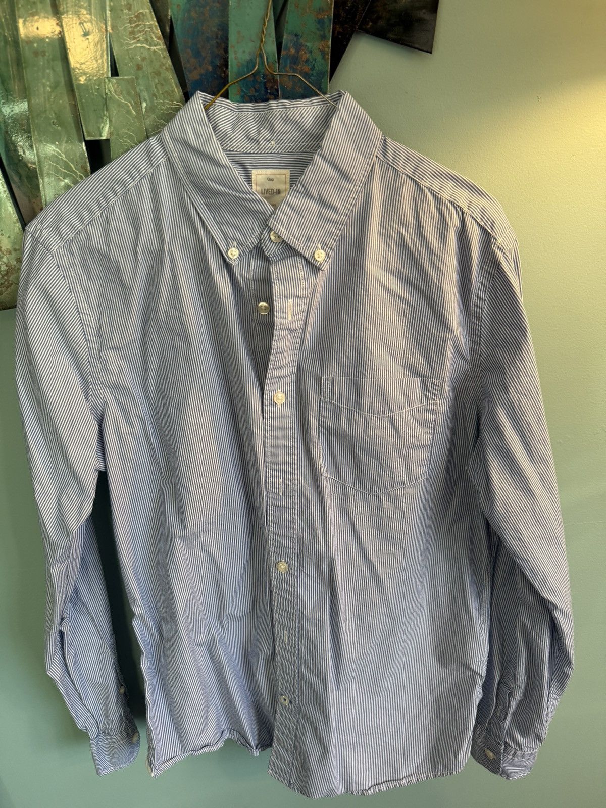 Gap GAP BLUE AND WHITE PINSTRIPE BUTTON UP Size US M / EU 48-50 / 2 - 1 Thumbnail