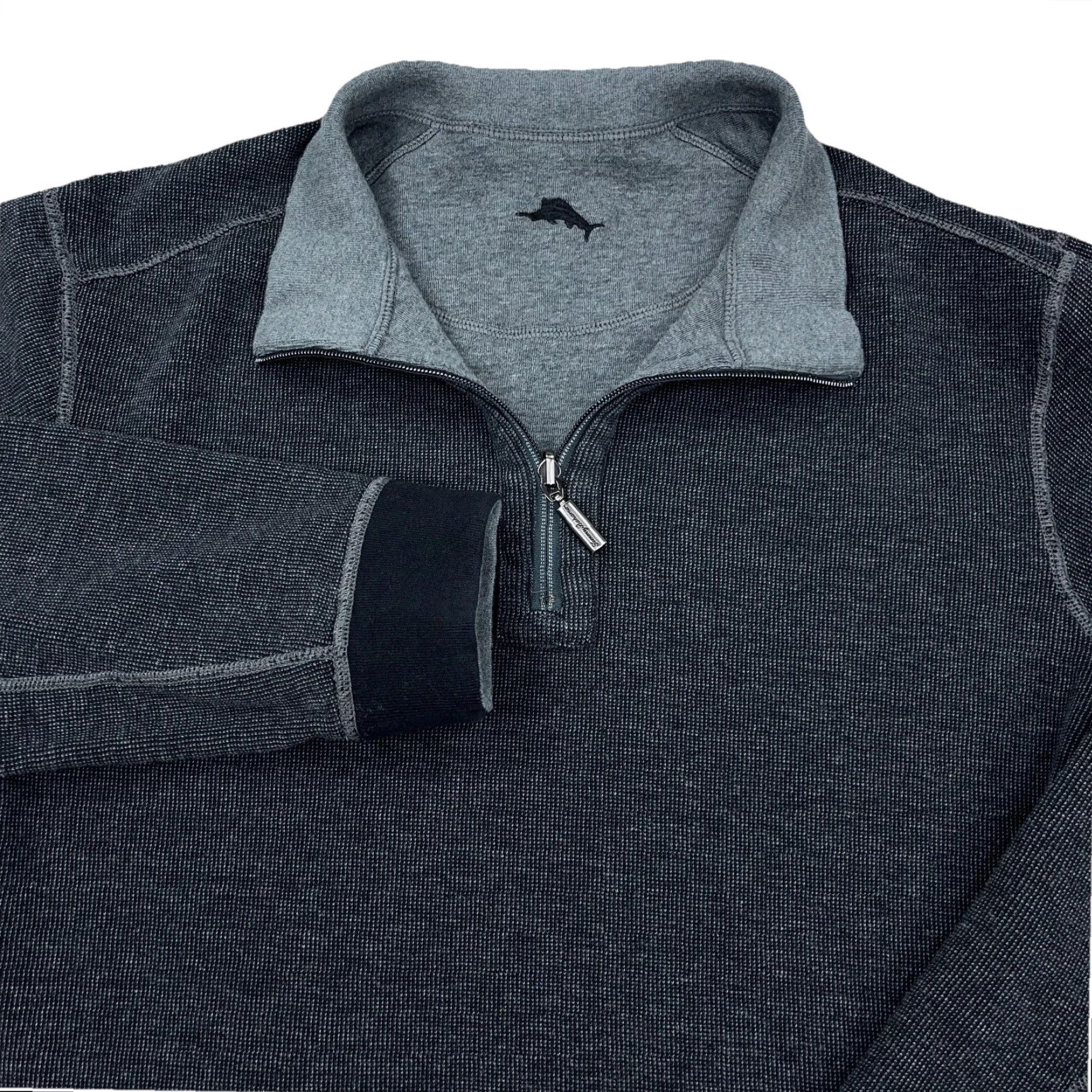 Tommy Bahama Tommy Bahama Sweater Mens XL Gray Black 1/4 Zip Reversible Knit Pullover All Seasons Casual Modern Classic Vintage: No? Size US XL / EU 56 / 4 - 3 Thumbnail