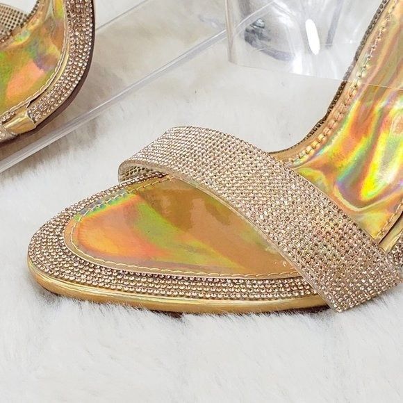 Other Lee Gold Rhinestone Slip On Double Strap High Heel Clog Mule Size US 10 / IT 40 - 3 Thumbnail