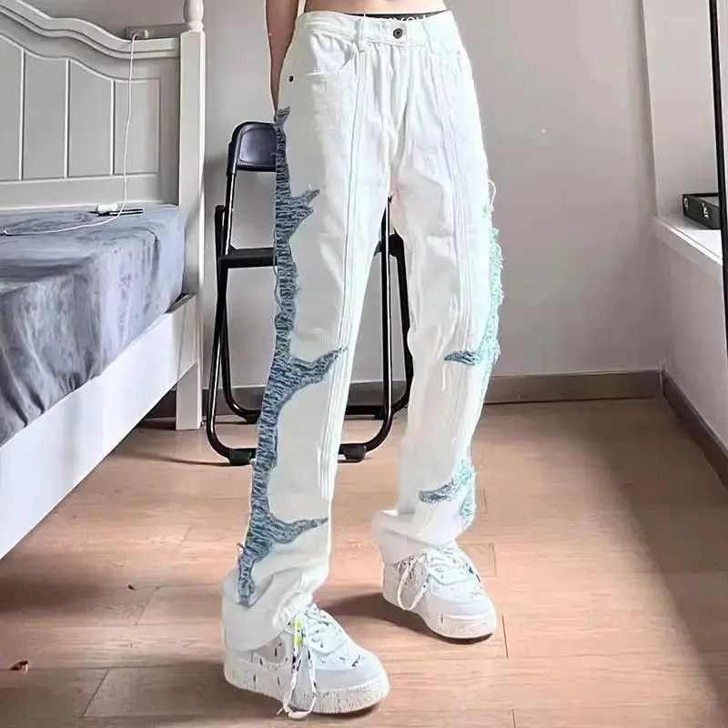 Japanese Brand Loose straight leg patchwork jeans Size US 32 / EU 48 - 3 Thumbnail