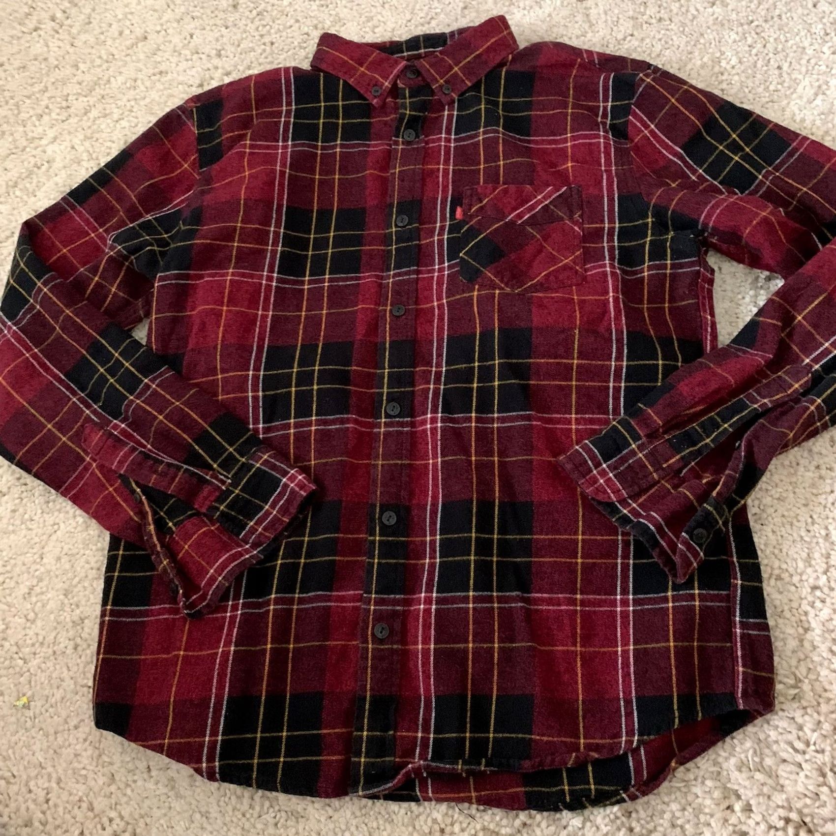 Levi's Levi's Shirt Mens M Long Sleeve Button Up Flannel Dark Red Plaid Size US M / EU 48-50 / 2 - 3 Thumbnail