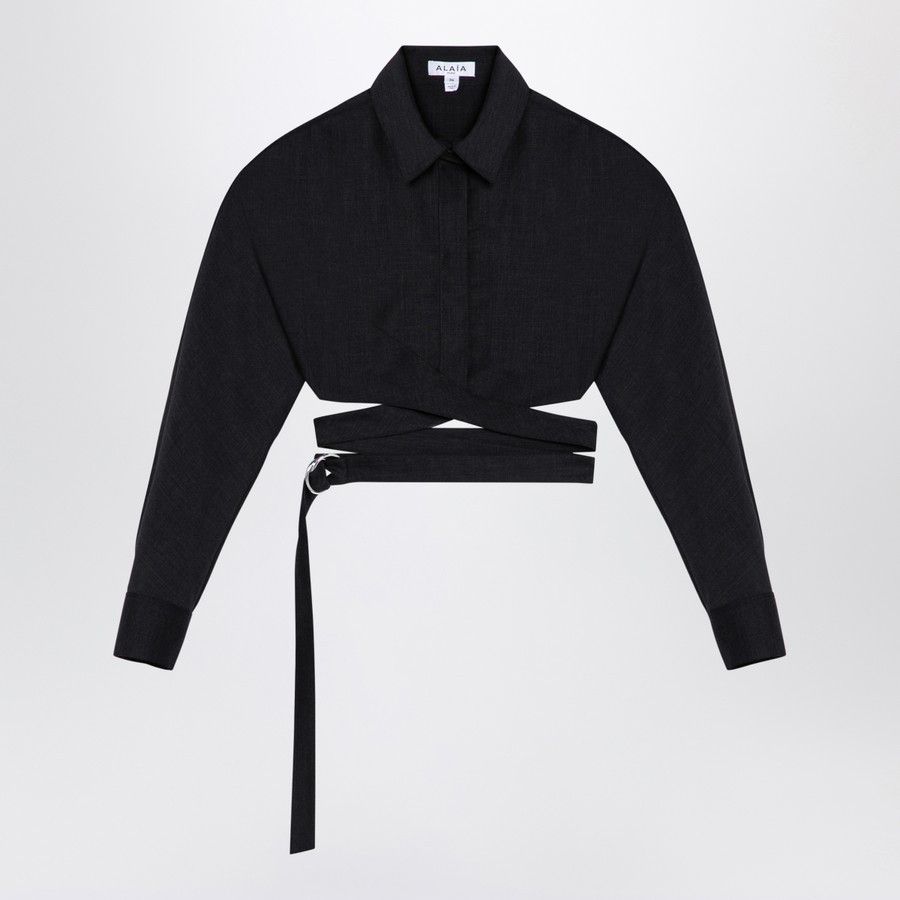 o1d2blof0724 Cotton Crossover Shirt in Dark Grey