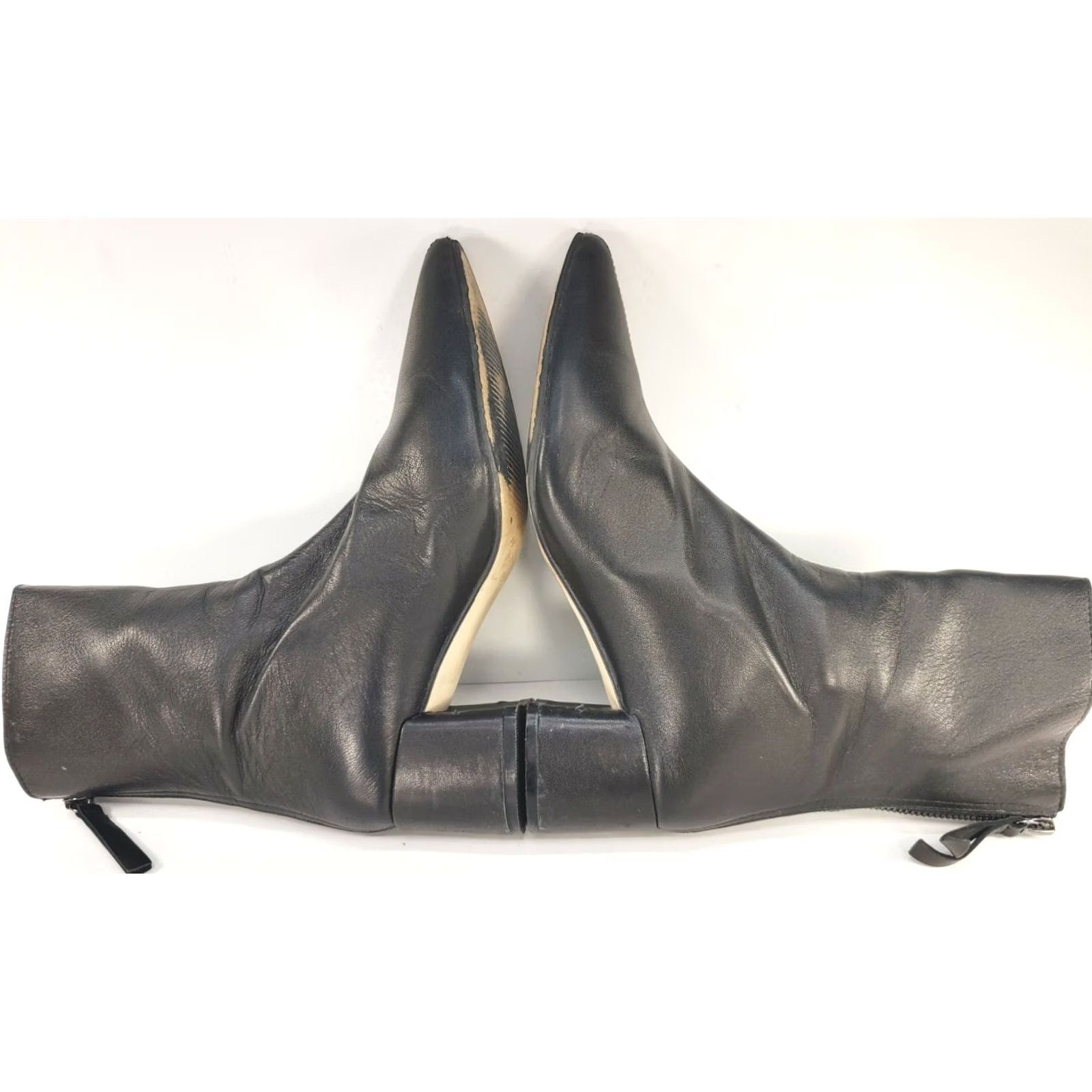 Vintage ALL BLACK Brand Women's Ankle Boots Pointed Toe Mid Heels Black Back Zip 5-5.5M 36EU Size US 5.5 / IT 35.5 - 7 Thumbnail