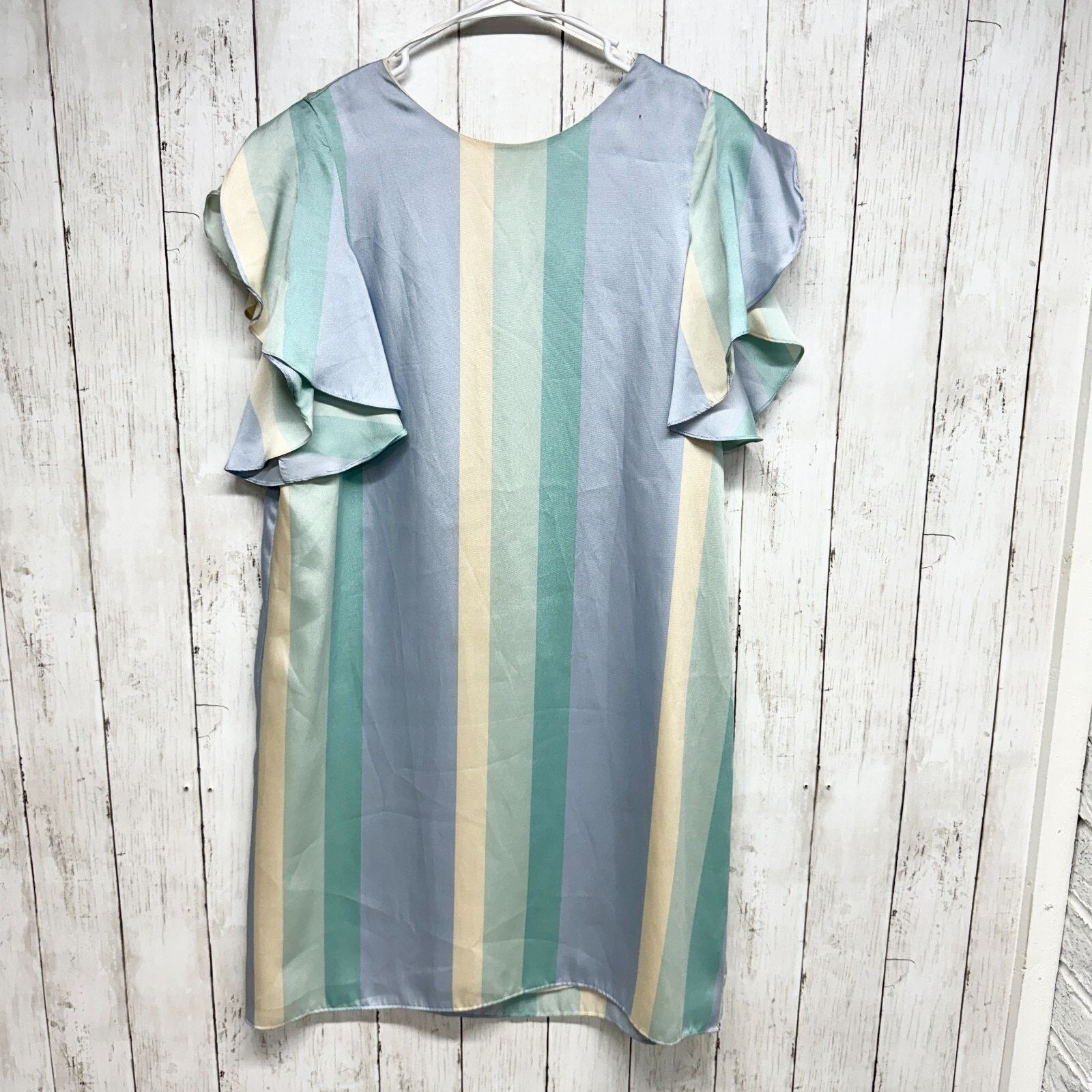 Mango Mango Dress Size 8 Striped Shift Satin Finish Ruffled Sleeve Size M / US 6-8 / IT 42-44 - 1 Thumbnail