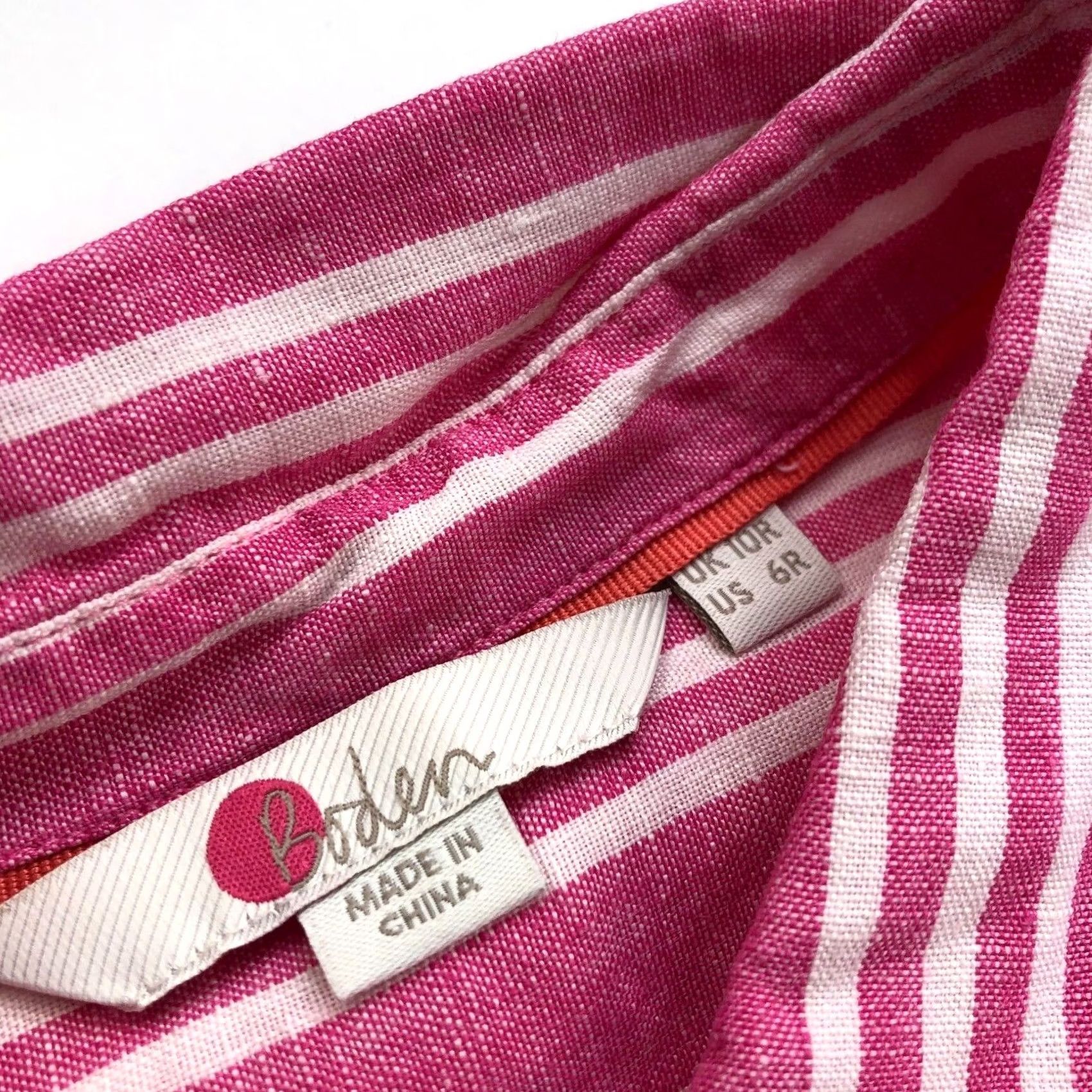 Boden Boden Pink 100% Linen Women's Button-Up Long Sleeve Striped Shirt Size 6, Regular, Collar, Casual, All Seasons, Machine Washable - Womens Size M / US 6-8 / IT 42-44 - 4 Thumbnail