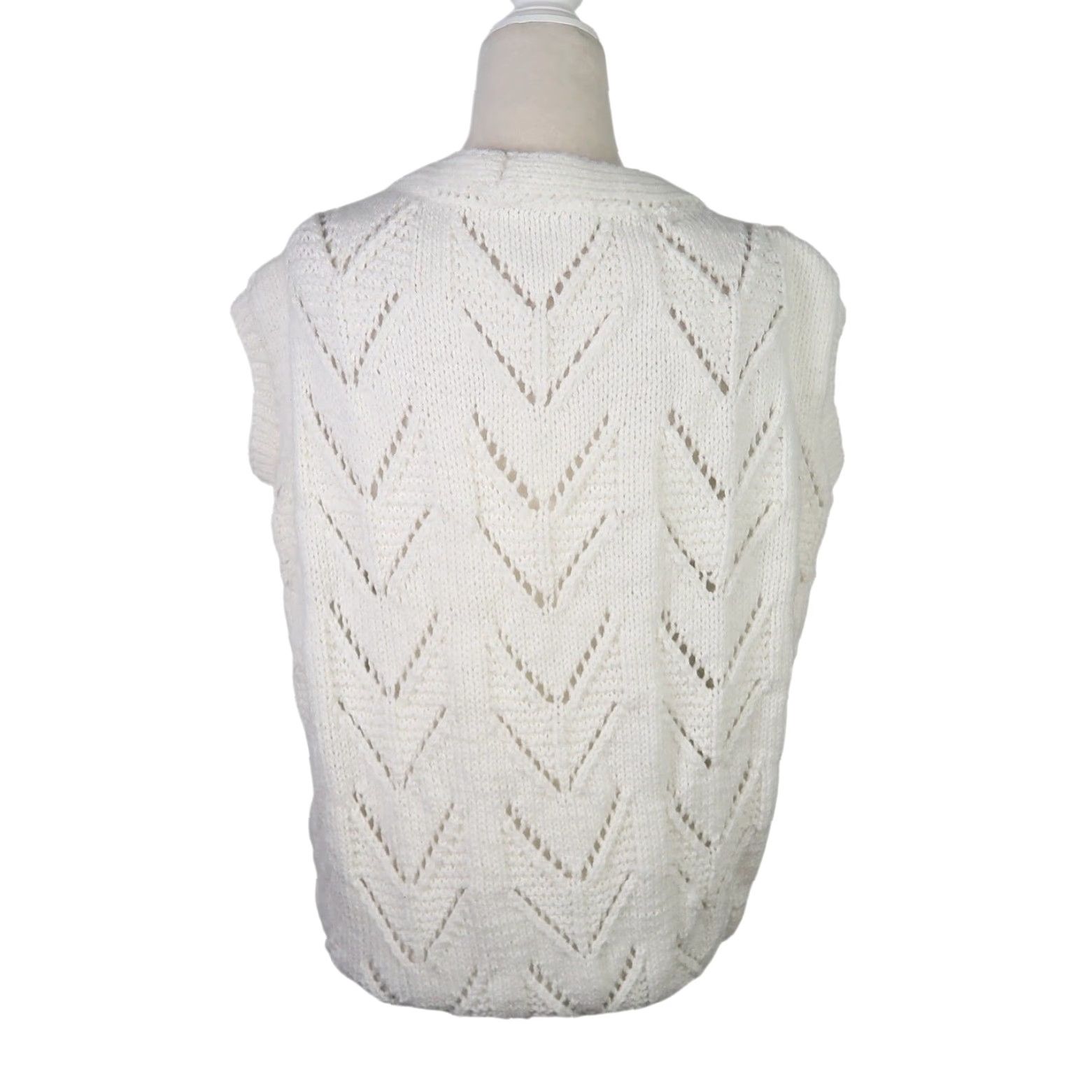 Vintage VINTAGE 90s White Chevron Knit Sweater Vest Cardigan L Size L / US 10 / IT 46 - 4 Thumbnail
