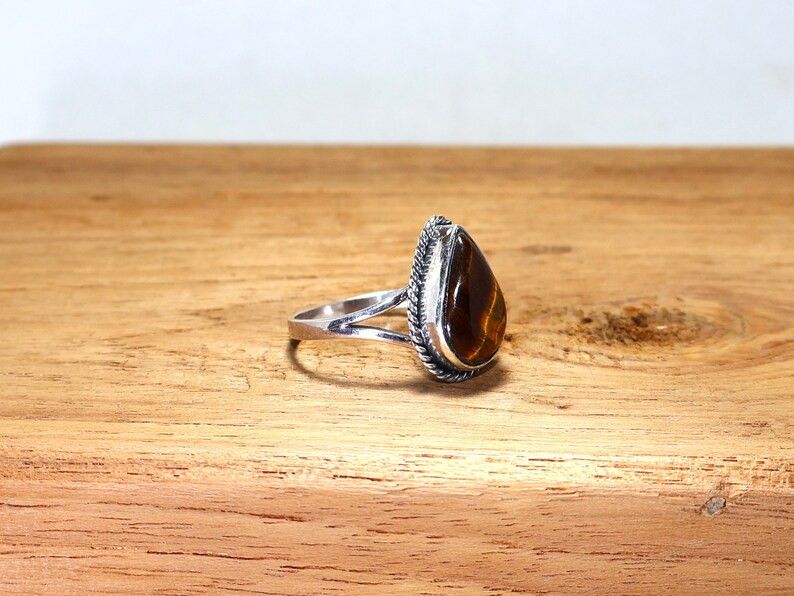 Handmade Sterling Silver Tiger's Eye Ring: Handmade Boho Jewelry Size ONE SIZE - 3 Thumbnail