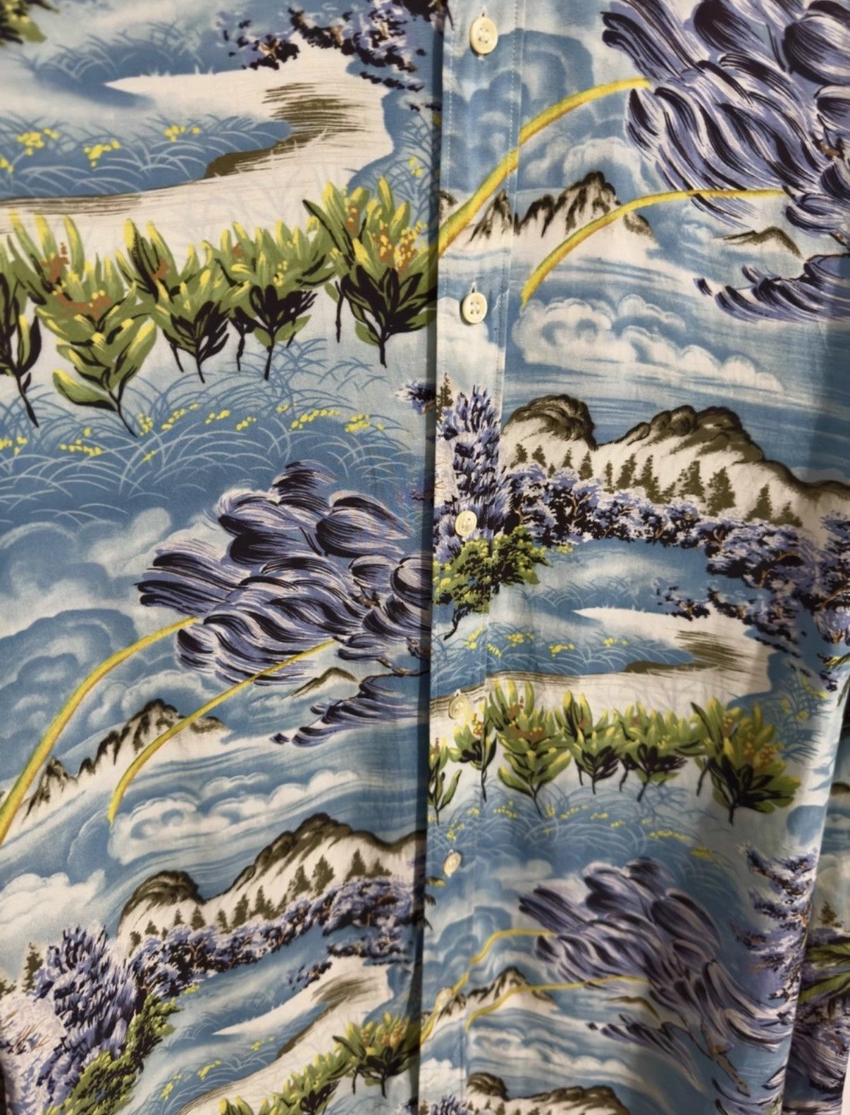 Saint Laurent Paris SLP 16SS Runway Viscose Sky Blue Palm Tree &Wave Print Shirt Size US M / EU 48-50 / 2 - 3 Thumbnail