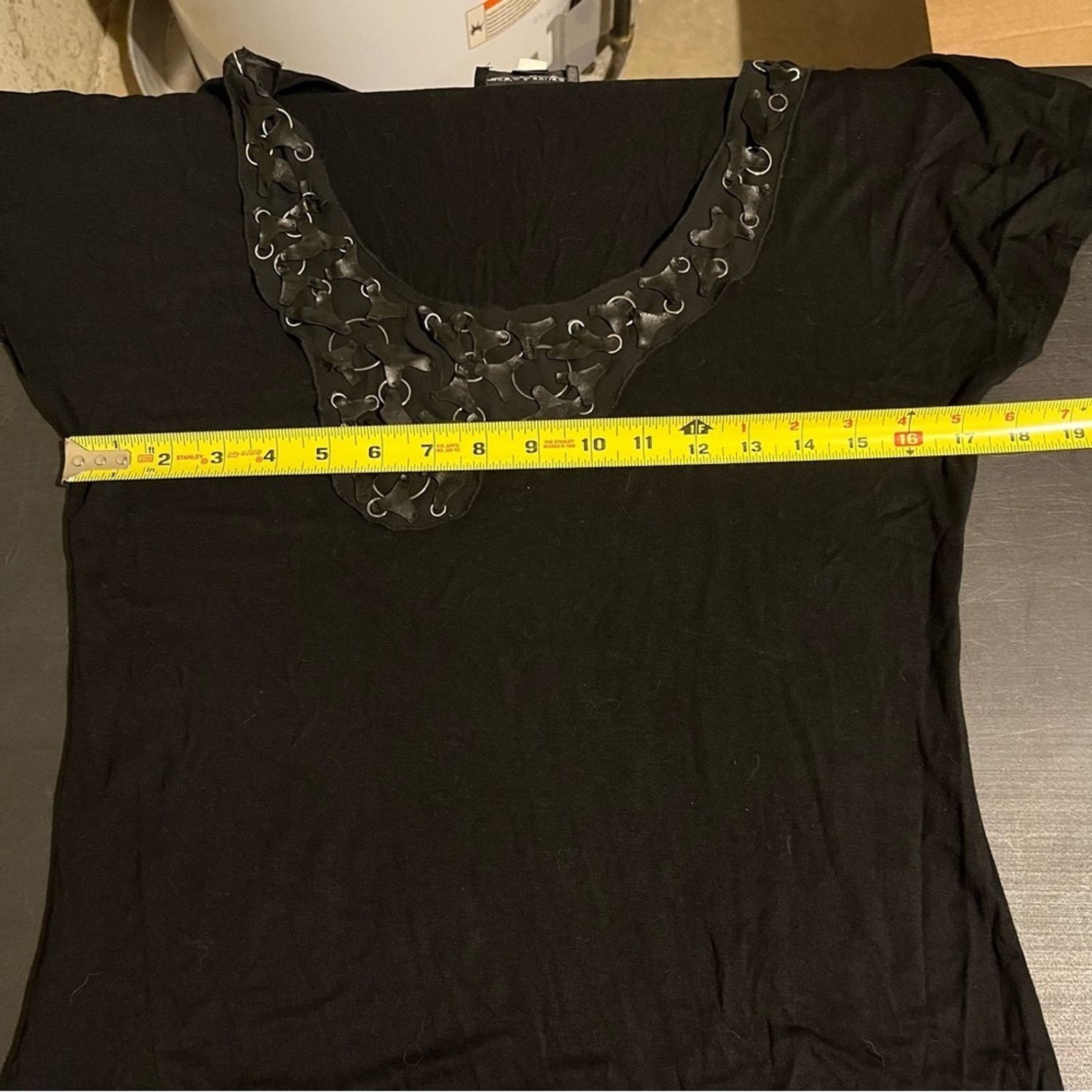 Other Cable & Gauge L Black Silver Ring Vneck Short Sleeve Top Size L / US 10 / IT 46 - 5 Thumbnail
