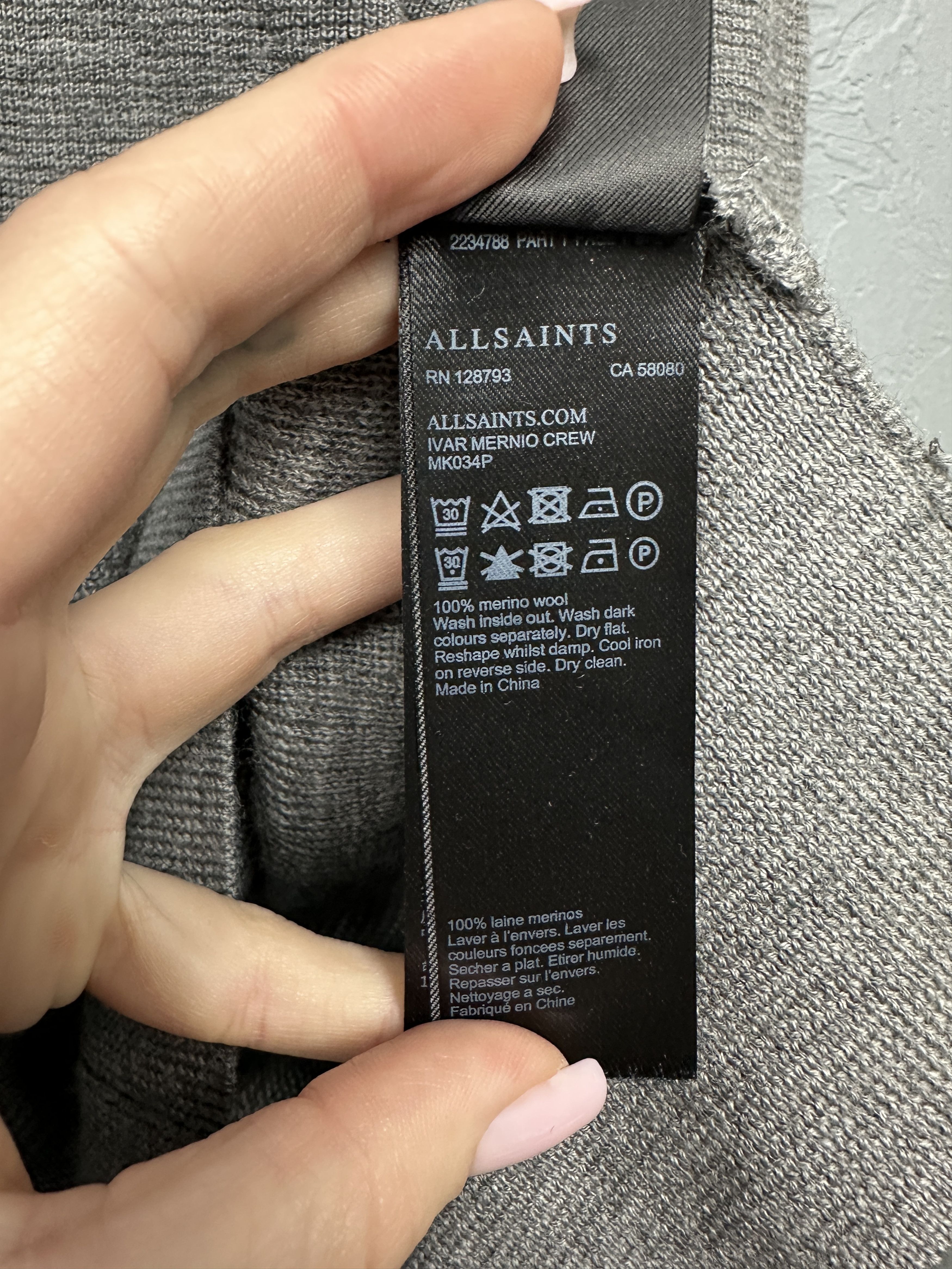 Allsaints AllSaints Mens Ivar Merino Wool Crew Neck Sweater Size US L / EU 52-54 / 3 - 5 Thumbnail