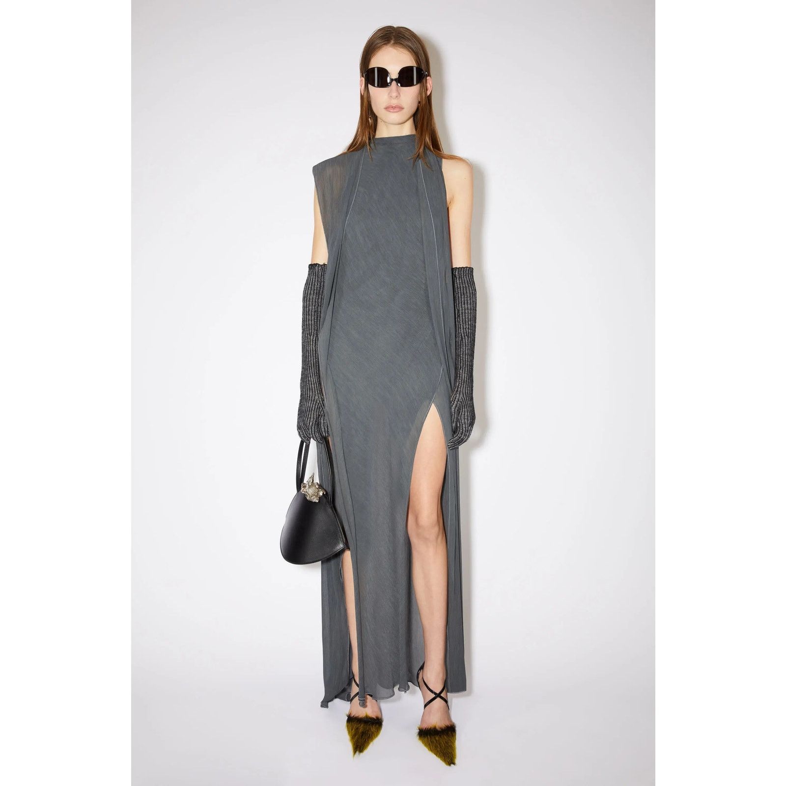 $1080 Acne Studios Gray High Neck Crepe Dress