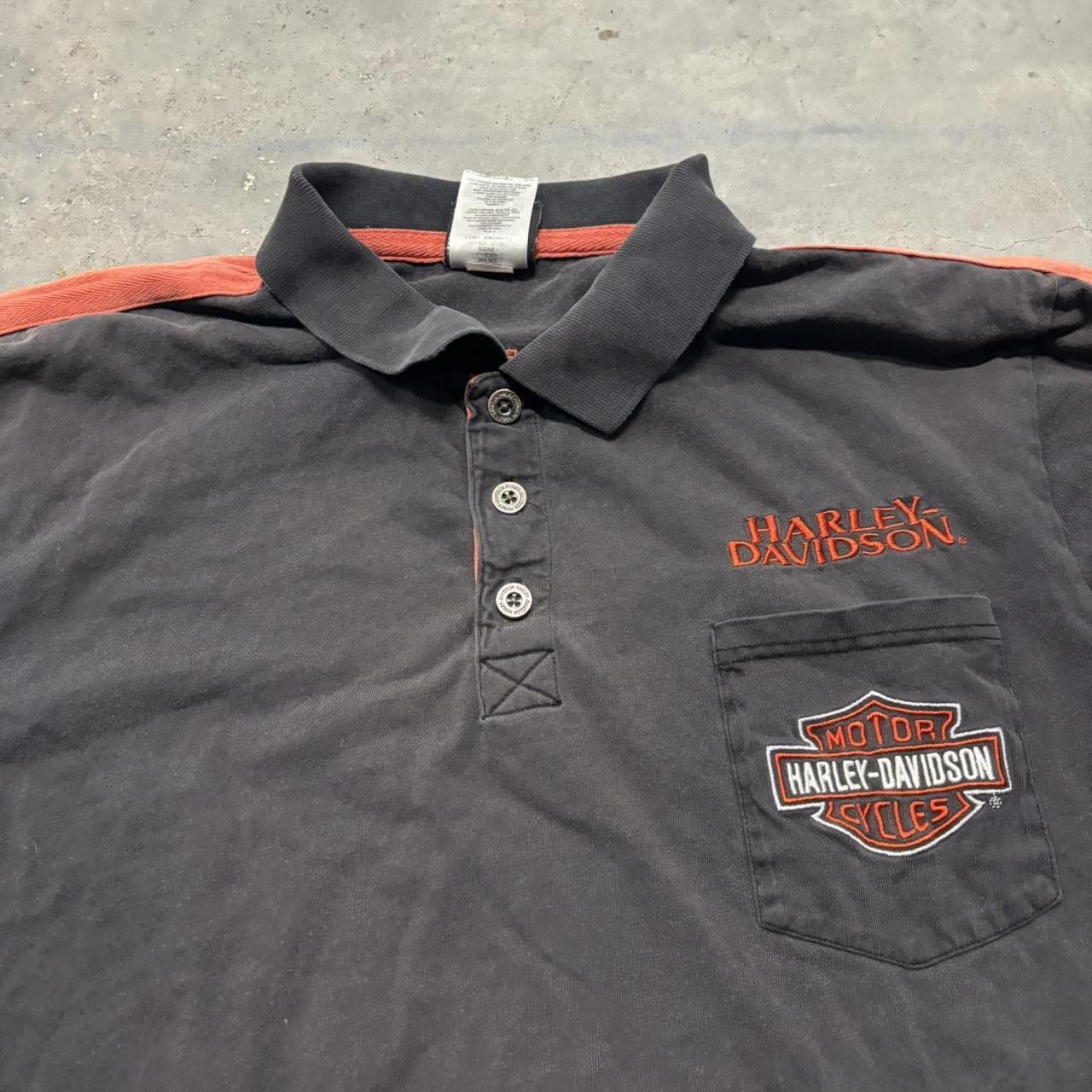 Harley Davidson × Vintage Crazy Vintage Y2K/2000s Faded Black Harley Davidson Polo Shirt! Size US L / EU 52-54 / 3 - 2 Thumbnail