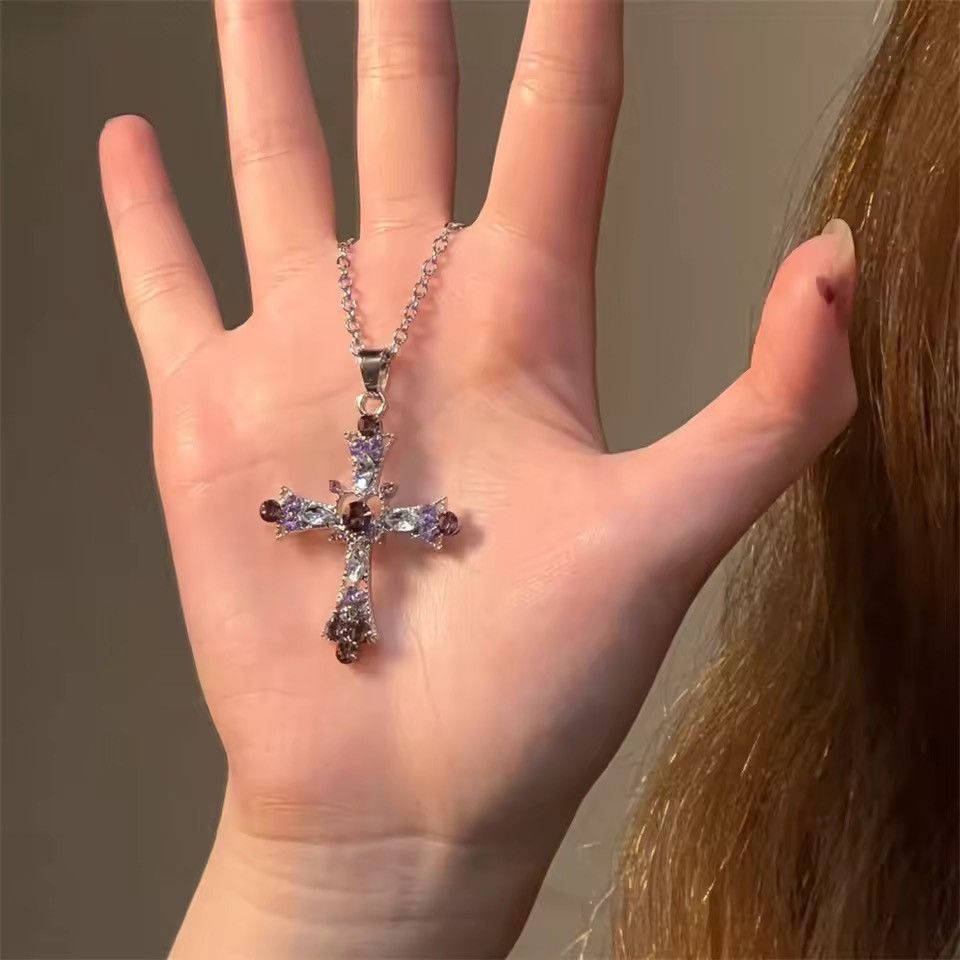 VIBE Y2K Cross Necklace Punk Gothic Crystal Chain Size ONE SIZE - 1 Thumbnail