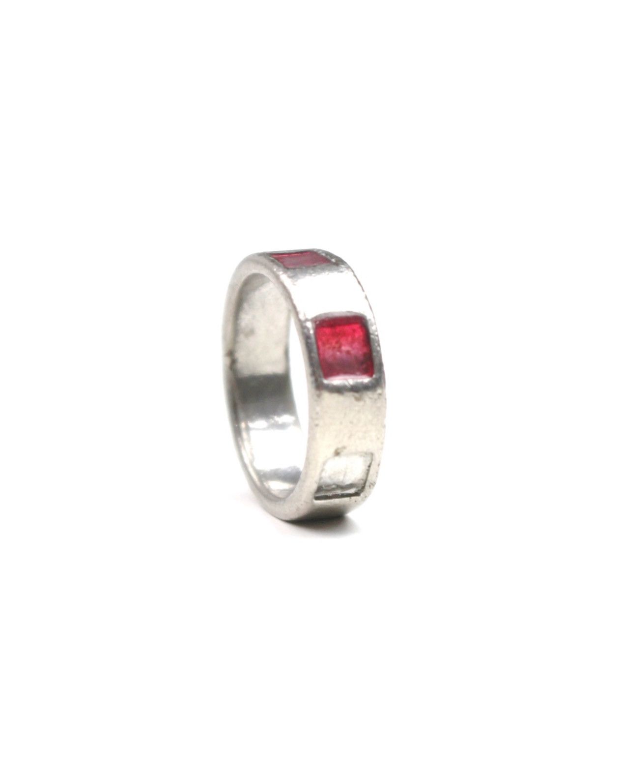 Vintage 2000S JAPANESE MADE RED INLAY BLOCK SILVER TONE RING Size ONE SIZE - 2 Thumbnail